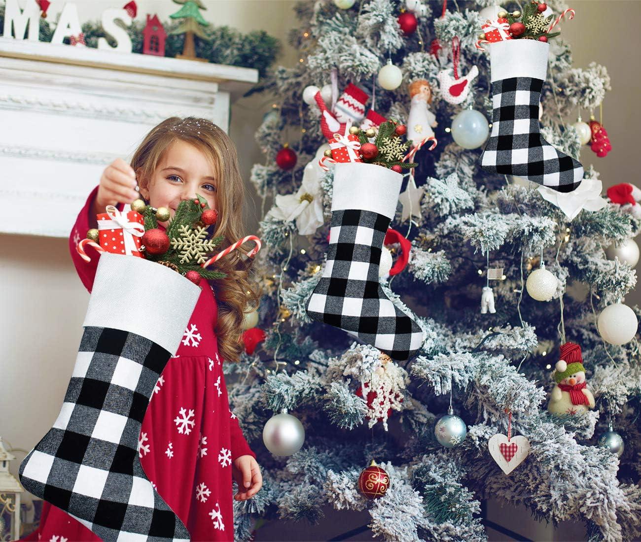 Clearance Christmas Ornaments Christmas Decorations Indoor Wivi Buffalo Plaid Fireplace Hanging Multi-color Christmas Stockings, 18" (6 Count)