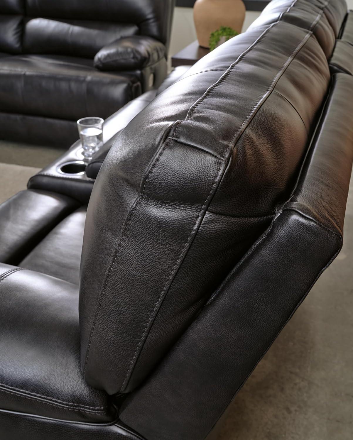 Black Faux Leather Power Reclining Sofa with Pillow-top Arms