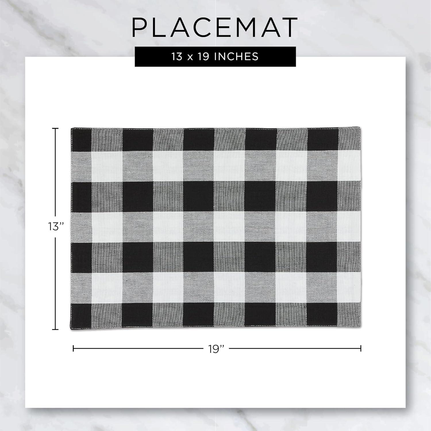 Design Imports Bark Brown Heavyweight Check Fringed Placemat Set/6