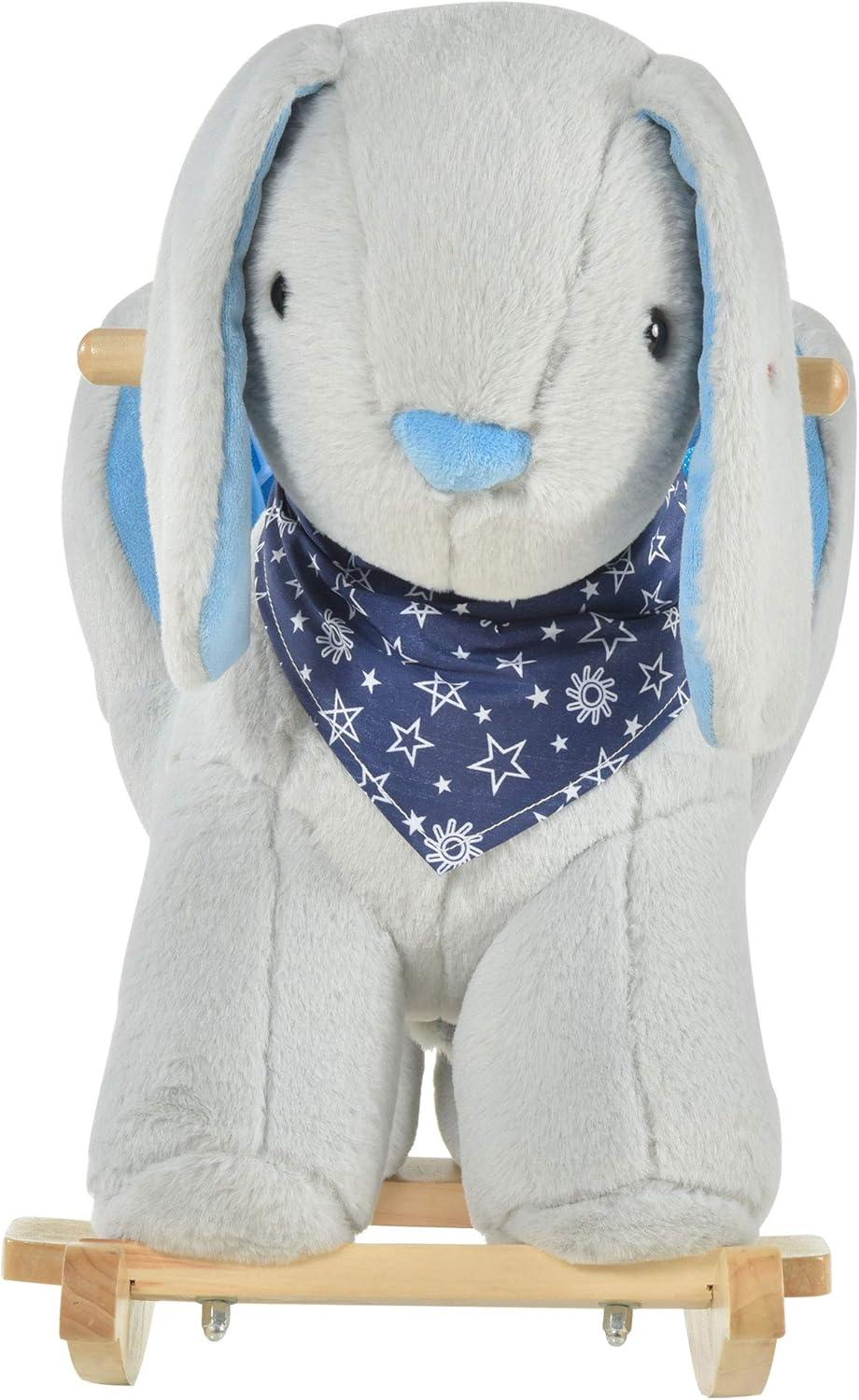 Qaba Kids Ride-On Rocking Horse Toy Bunny Rocker with Fun Play Music & Soft Plush Fabric for Children 18-36 Months