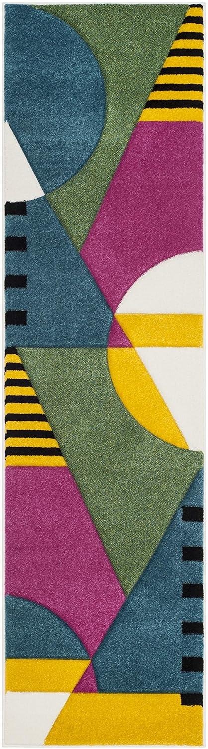 Hollywood HLW706 Power Loomed Runner Rug - Peacock Blue/Fuchsia - 2'3"x6' - Safavieh.