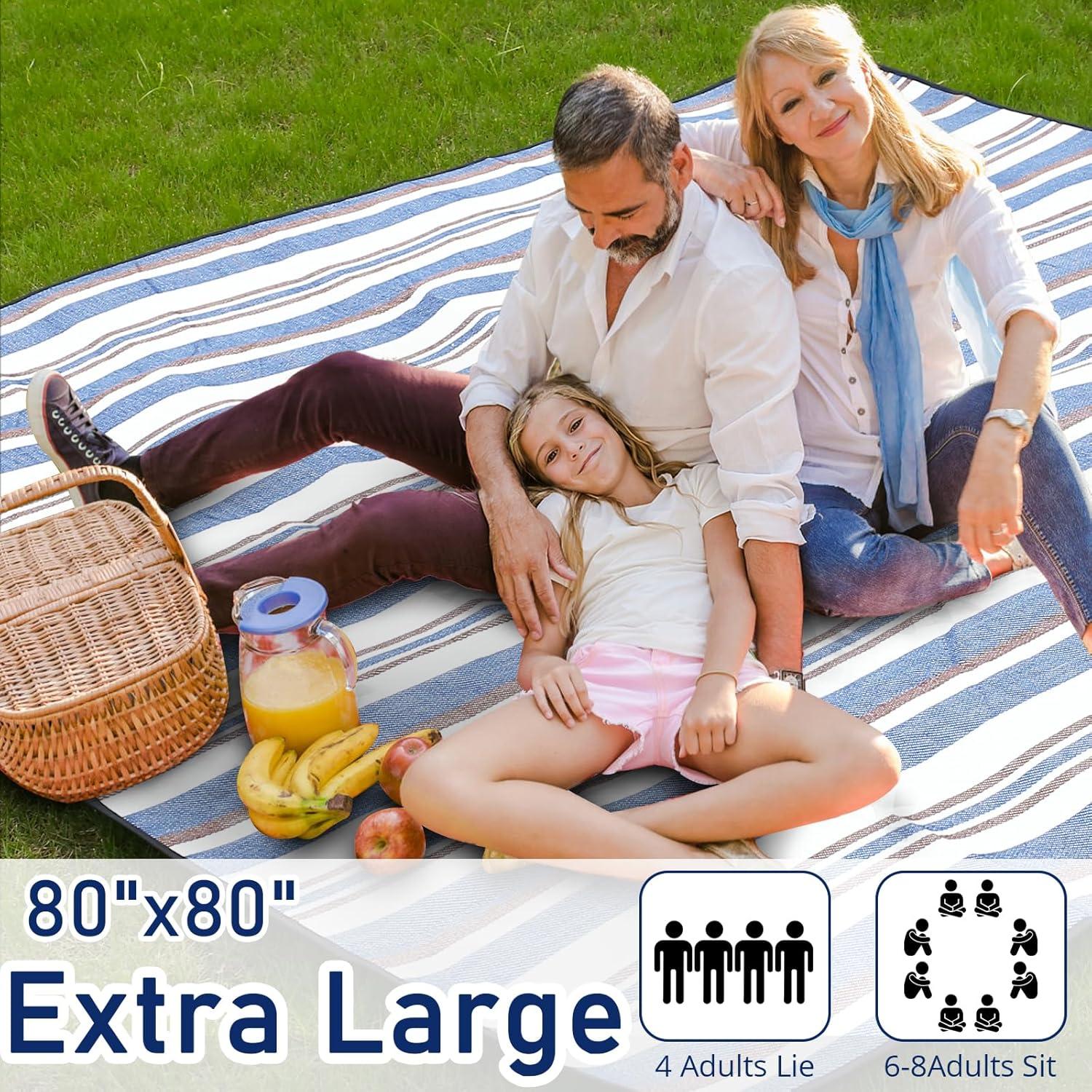 AOUNQ Extra Large 80"x 80" Picnic Blanket,Waterproof and Foldable Beach Blanket,3-Layer Outdoor Blanket for Camping Grass Lawn Park Accessories