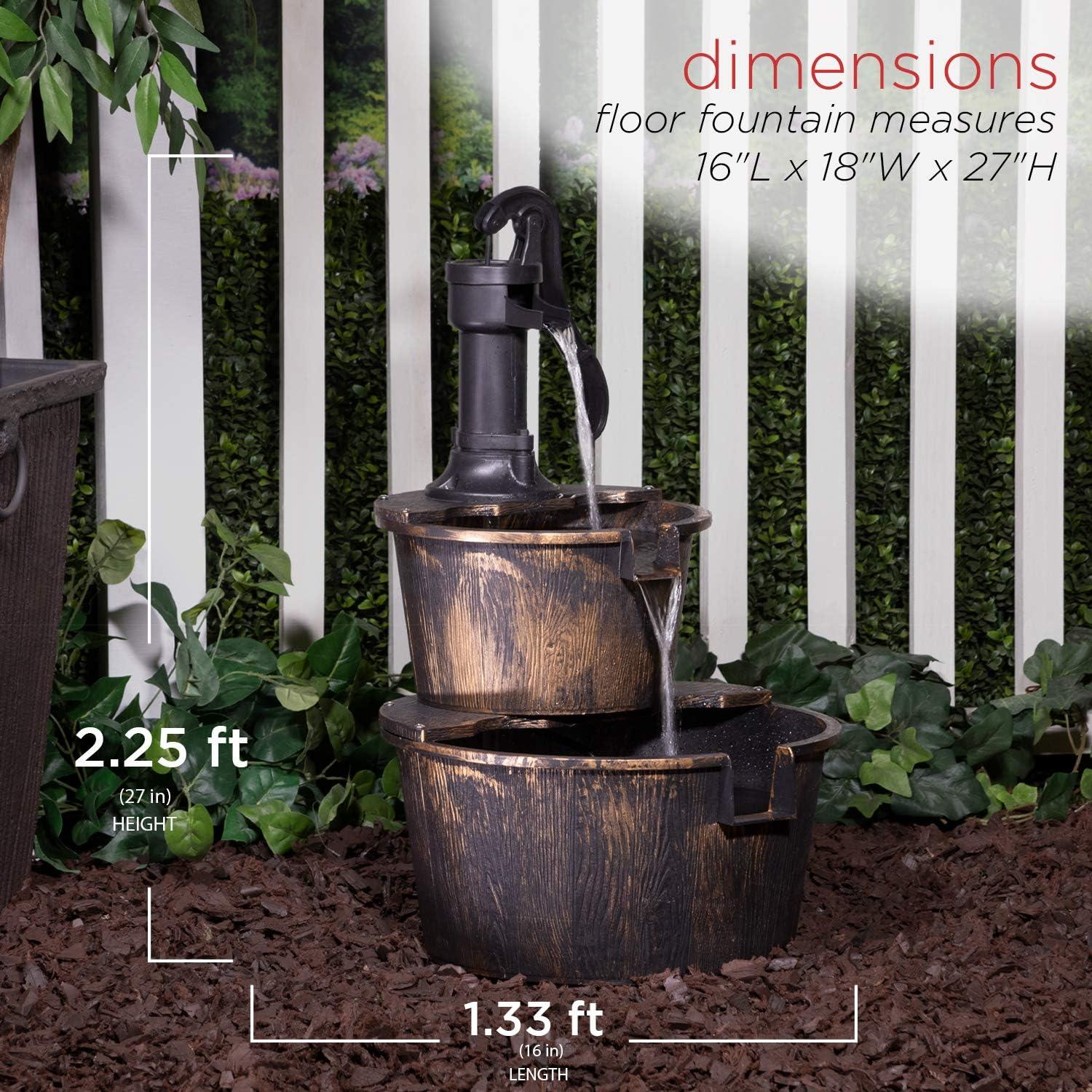 Alpine Corporation 27" Two-Tier Barrel & Pump Outdoor Fountain, Bronze