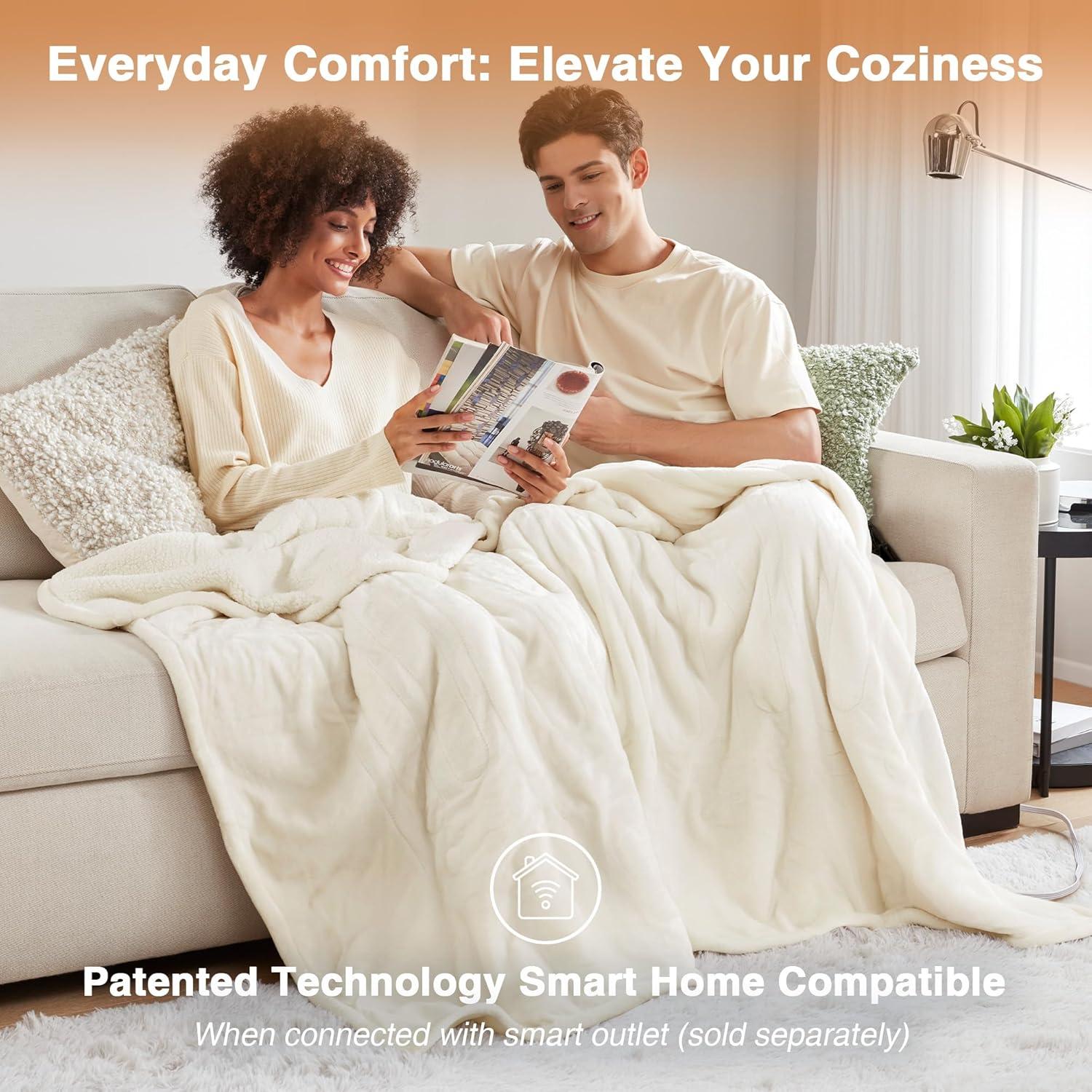 Queen Ivory Reversible Fleece Heated Blanket with Controllers