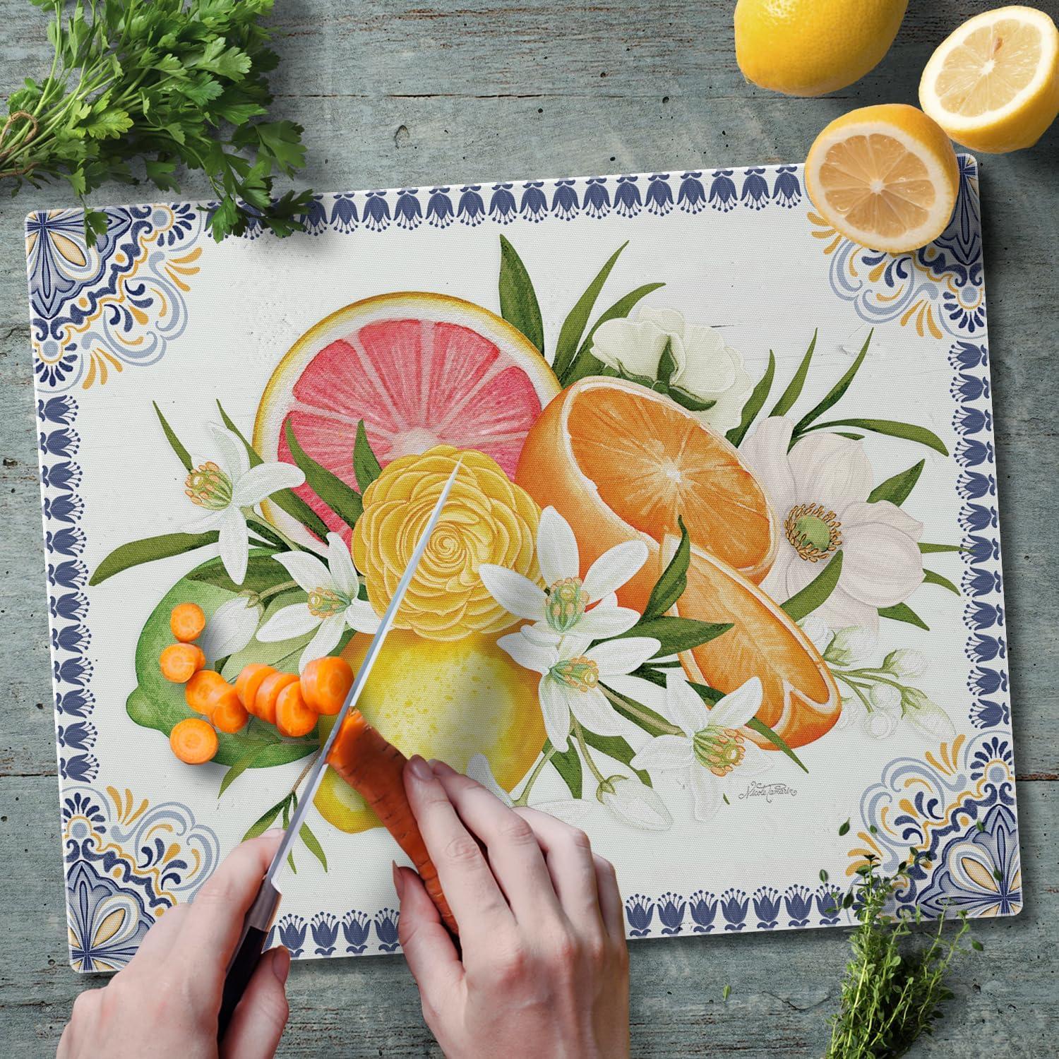 CounterArt Mediterranean Citrus 3mm Glass Cutting Board 15” x 12”