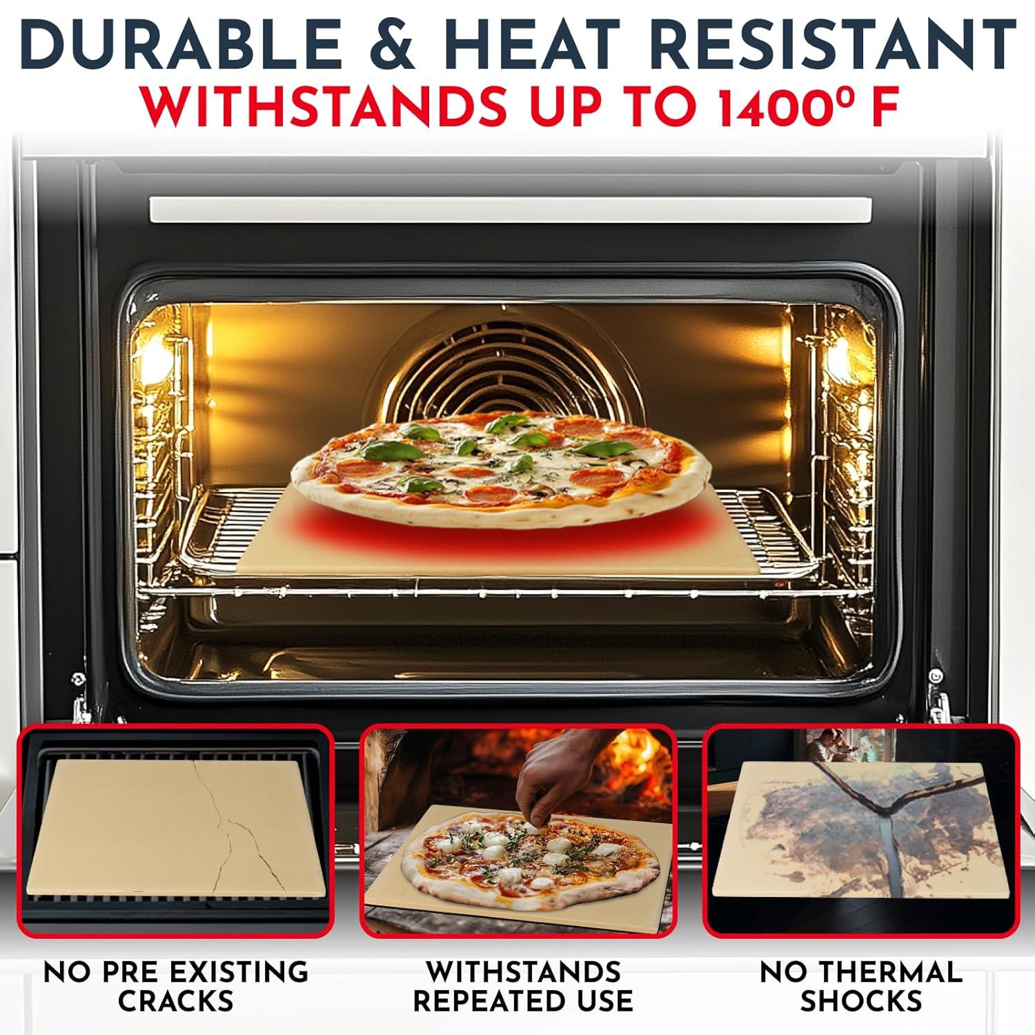LIFETIME FLOORING LLC Pizza Stone For Oven Set -  Stone For Grill - 3PCS Pizzamaking Accessories - Large Pizza Oven Stones - Baking Stones For Bread And Pizzas