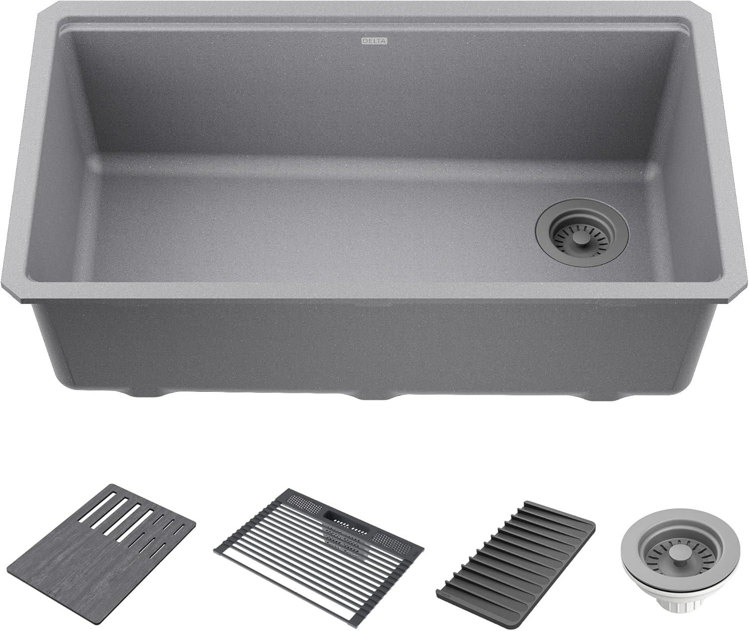 DELTA Everest™ 32" L Granite Composite Workstation Kitchen Sink Undermount Single Bowl with WorkFlow™ Ledge