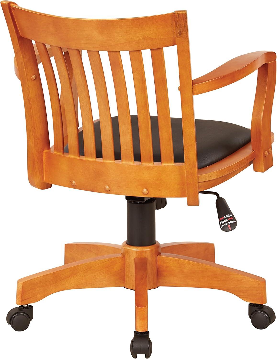 Adjustable Fruitwood Swivel Banker's Chair with Black Vinyl Seat