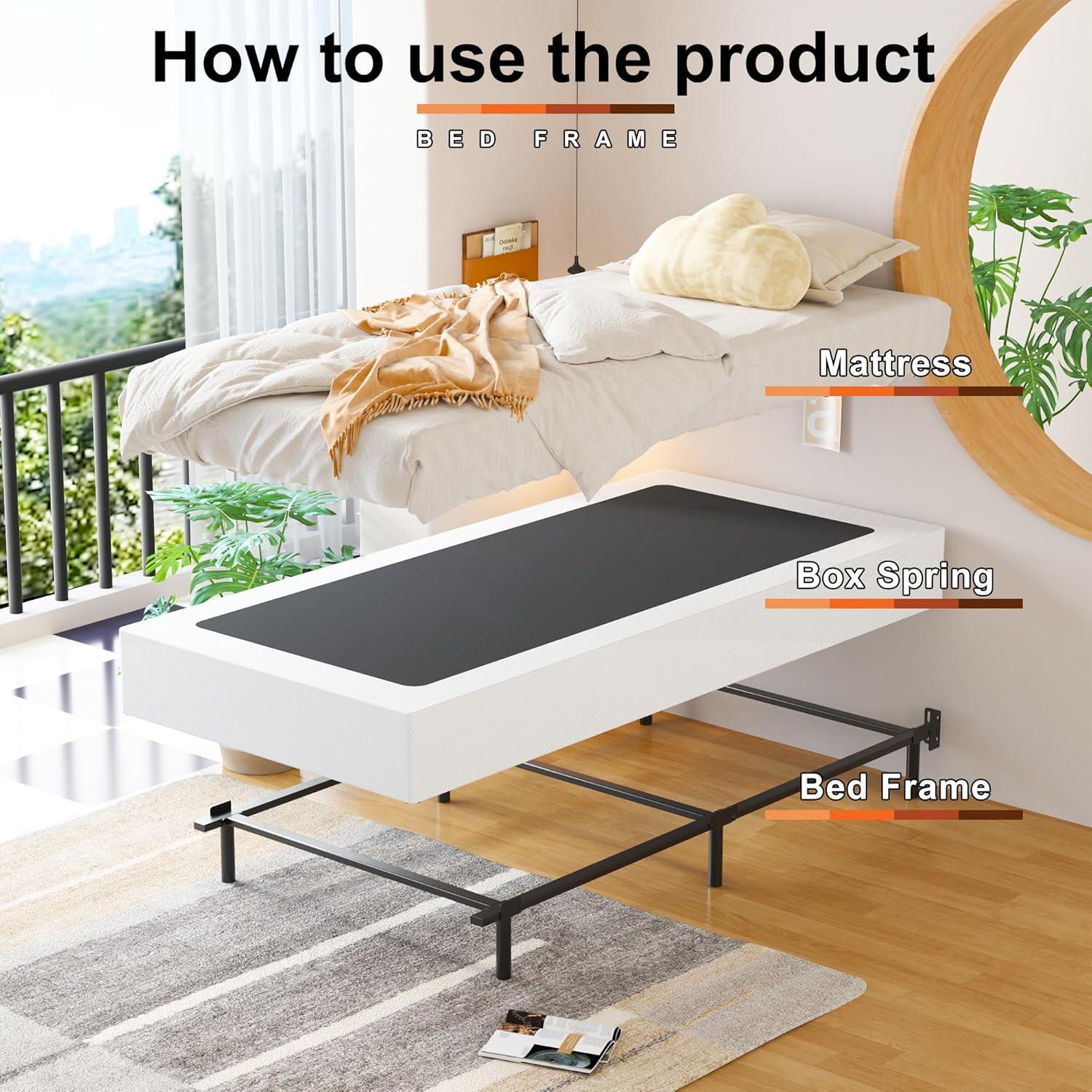 Mahtotopa 9 Inch Twin Box Spring High Profile Metal Frame Mattress Foundation With Fabric Cover