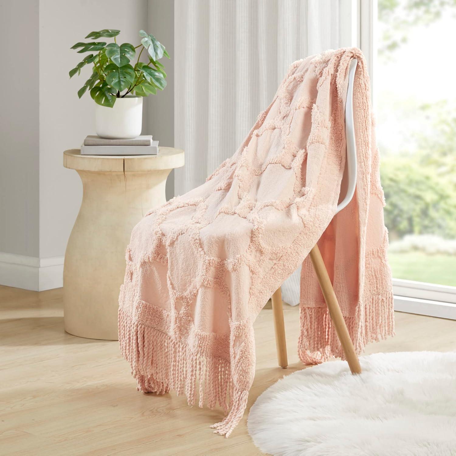 Brianne 100% Cotton Tufted Chenille Lightweight Throw With Fringe Tassel