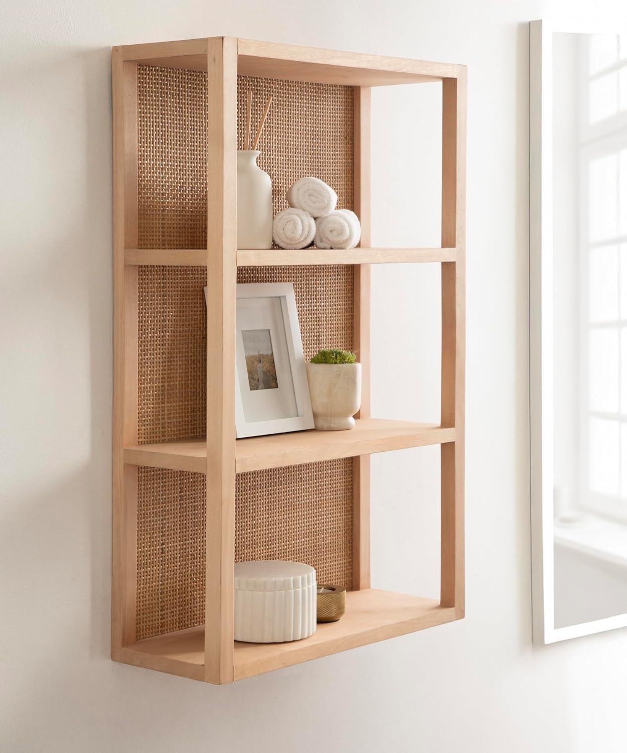 Kate & Laurel All Things Decor 30" Ori Rattan/Wood Wall Shelf Natural