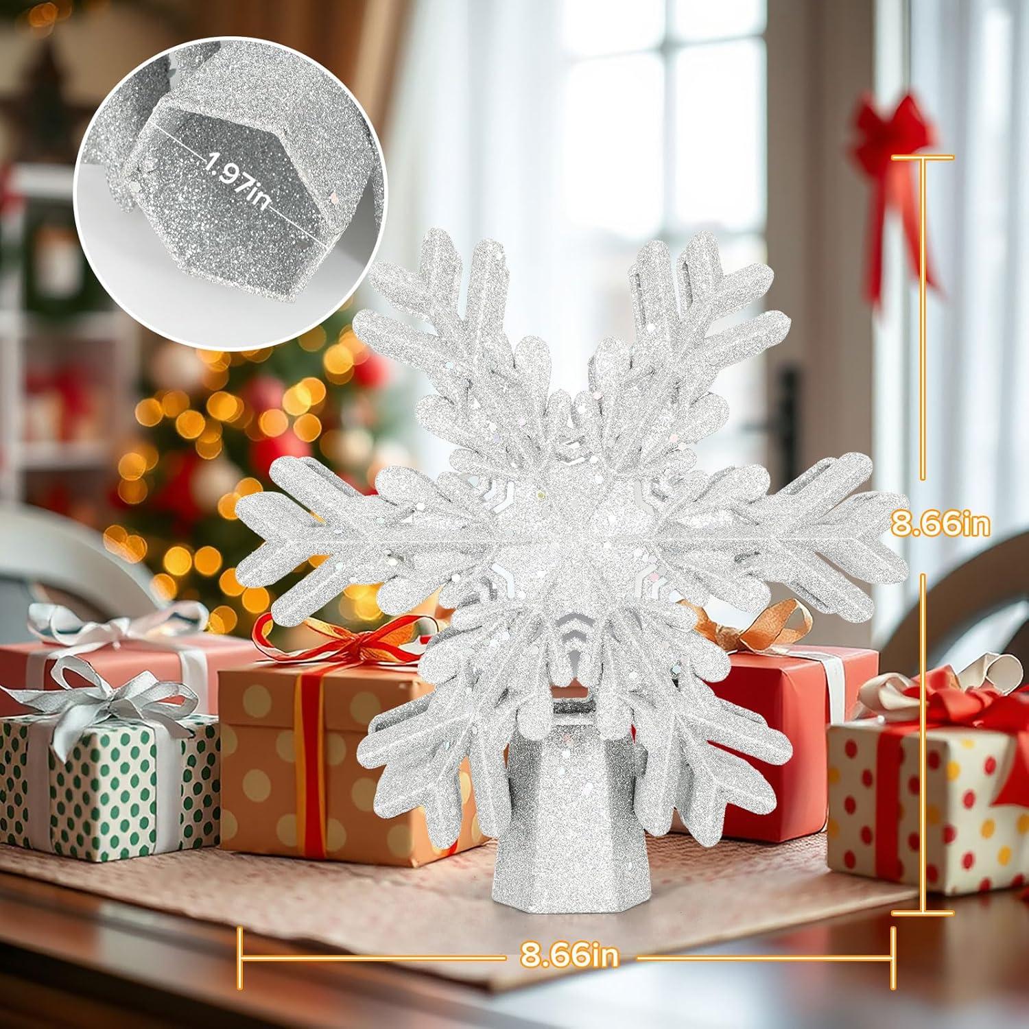 Silver Glitter 3D Snowflake LED Christmas Tree Topper