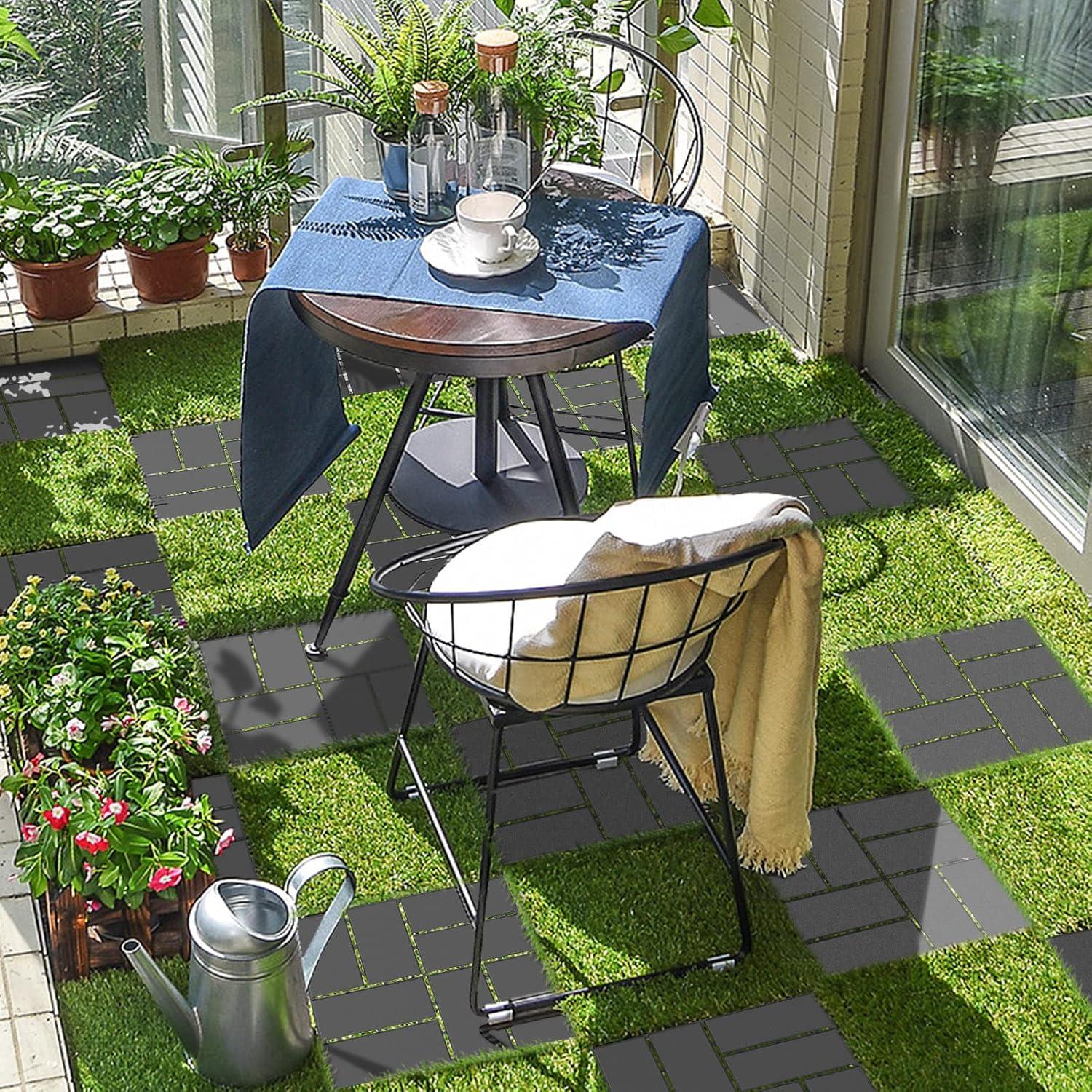 Goovilla Plastic Interlocking Deck Tiles, 27 Pack Outdoor Patio Flooring, 12"x12" Interlocking Decking Tile Outdoor All Weather Use, Waterproof Patio Pavers for Pool Balcony Backyard Porch, Dark Grey