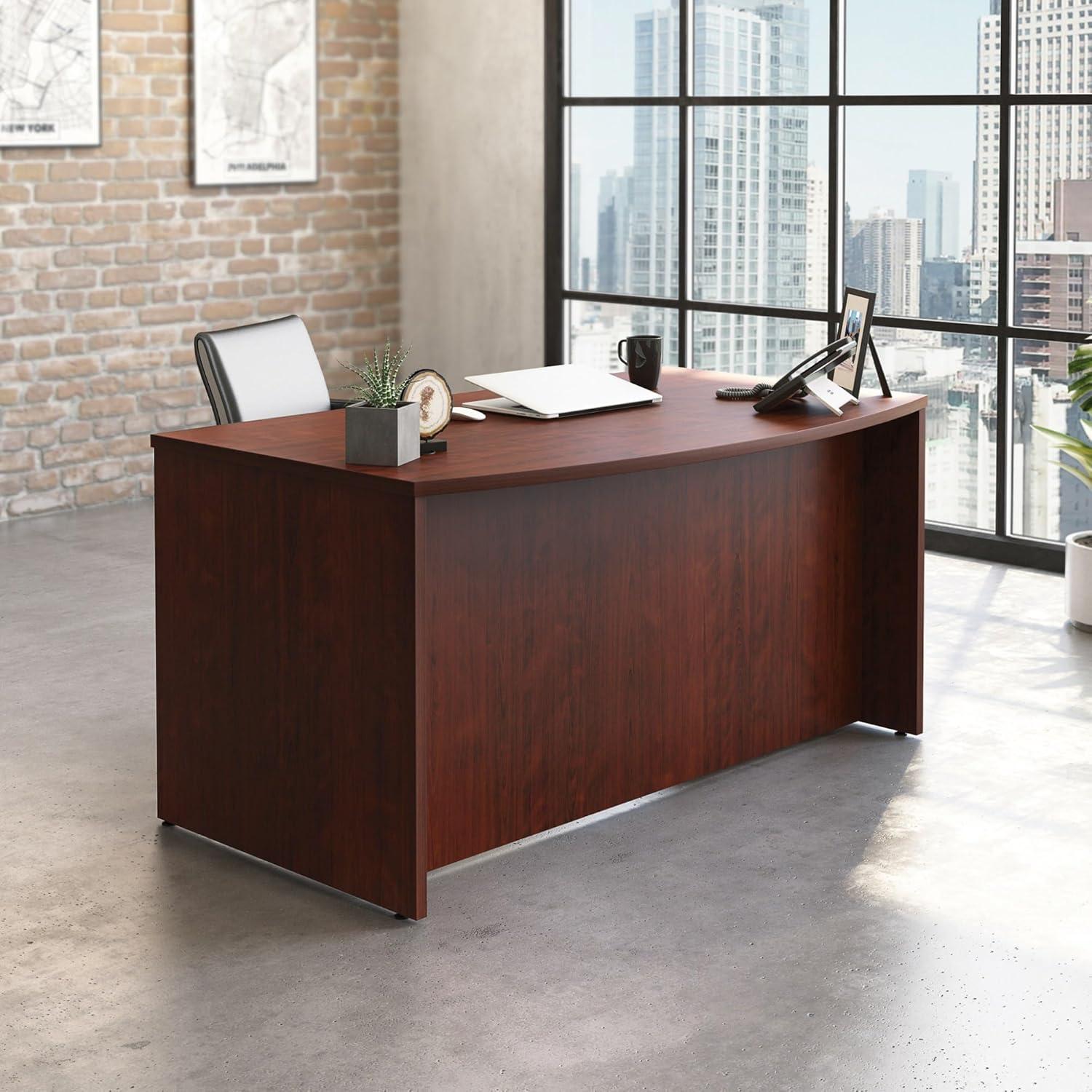 Sauder Affirm Engineered Wood Bowfront Executive Desk in Classic Cherry