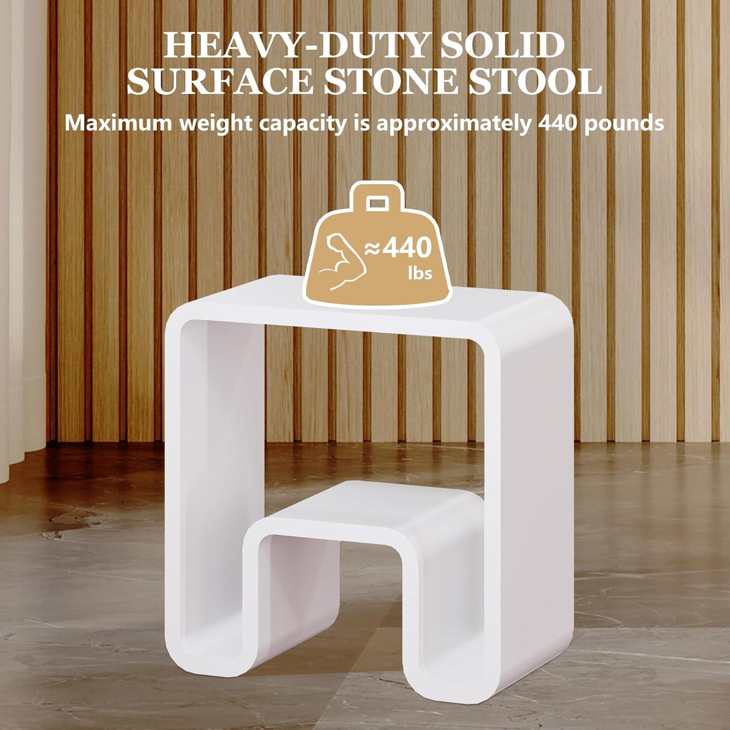 Matte White Solid Surface Dual-Layer Shower Stool