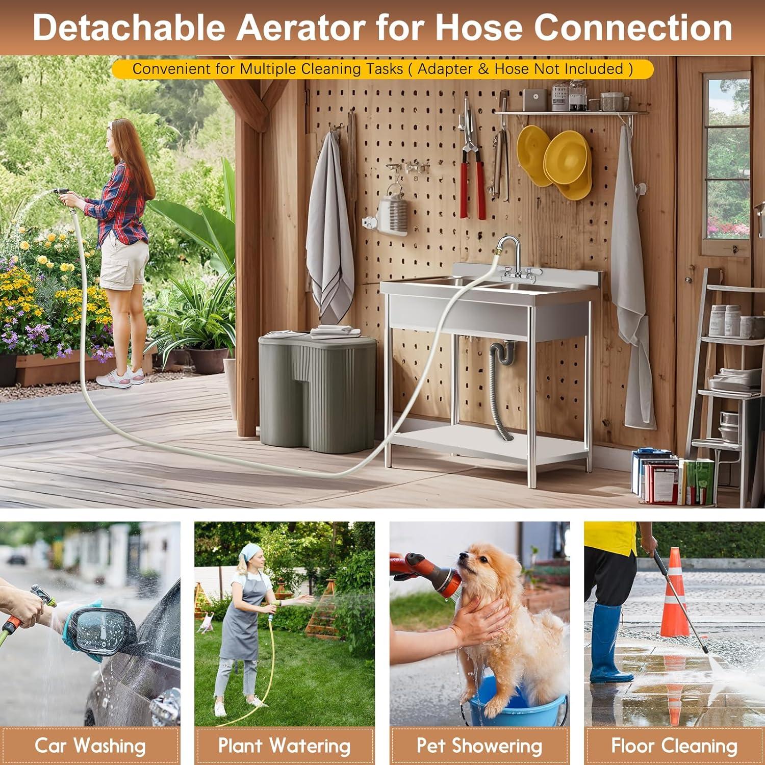 KWODE 4 Inch Center Commercial Hand Sink Faucet with 3-1/2”Gooseneck Spout, Dual Lever Handle Wall Mount Kitchen Sink Faucet, Brass Constructed, Chrome