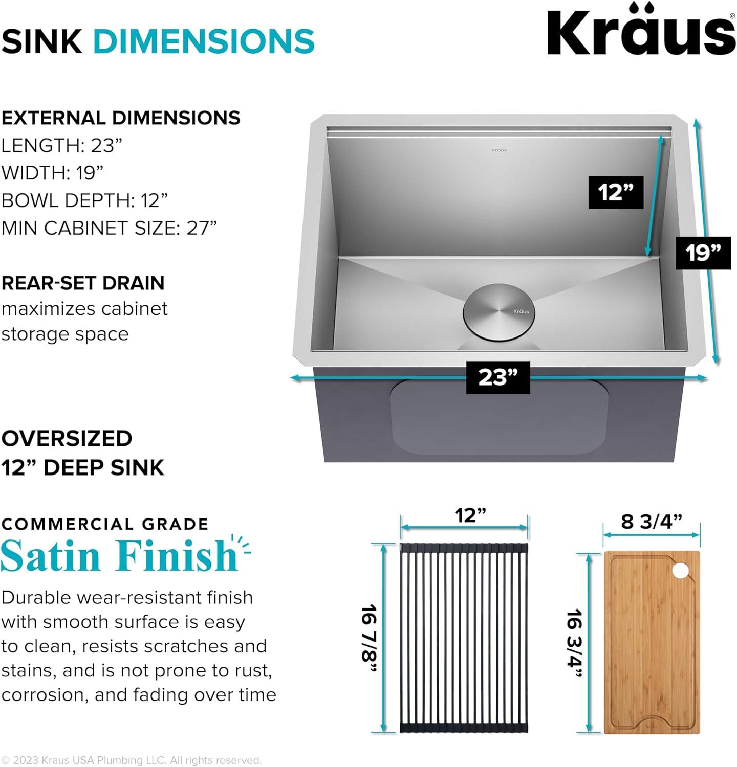 KRAUS Kore™ 23" L Undermount Workstation 16 Gauge Stainless Steel Single Bowl Laundry Utility Kitchen Sink