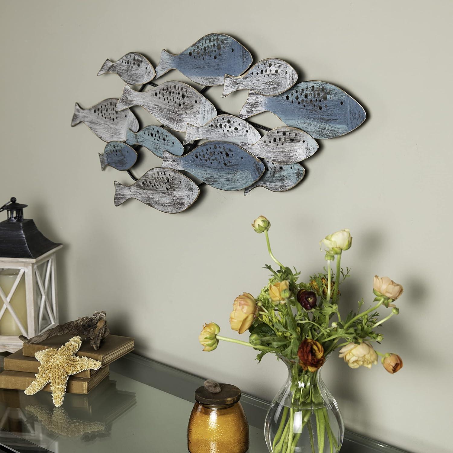 Blue and Silver Metal School of Fish Wall Sculpture