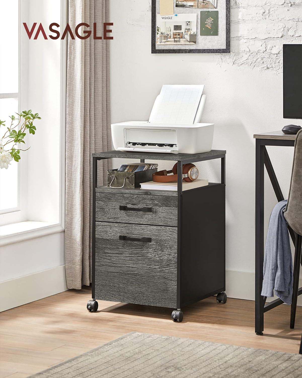 Charcoal Gray and Black Mobile 2-Drawer Lockable File Cabinet