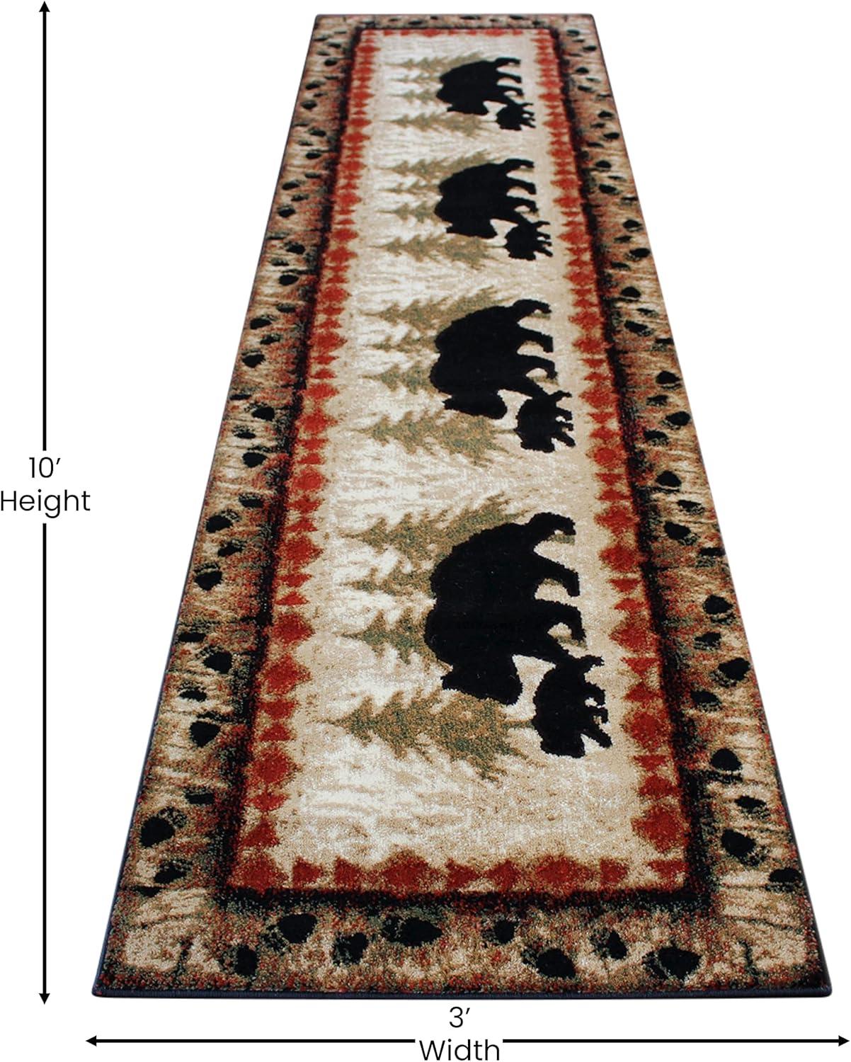 Rustic Lodge Black Bear and Cub 4' x 5' Area Rug