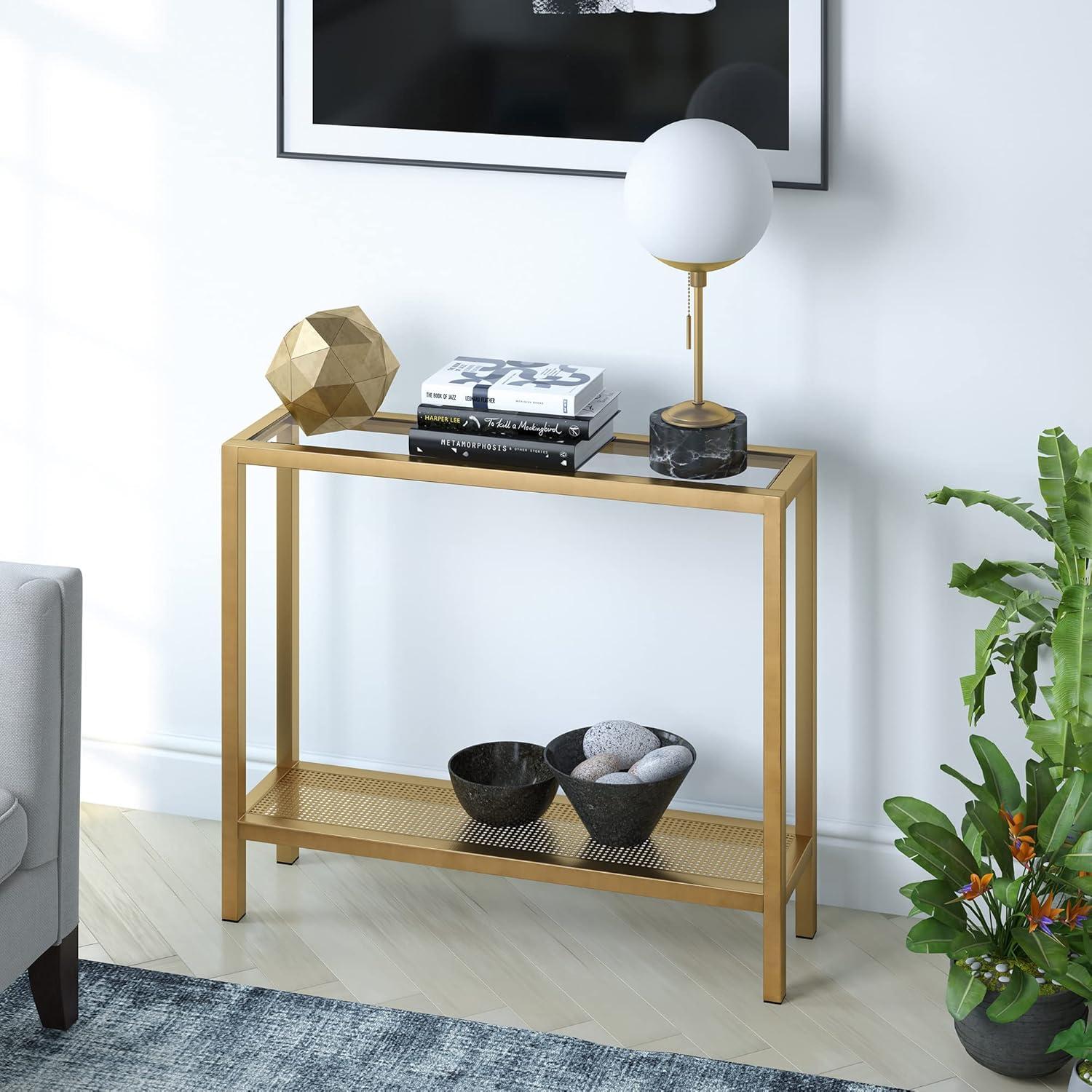 Evelyn&Zoe Rigan 36" Wide Rectangular Console Table, Brass