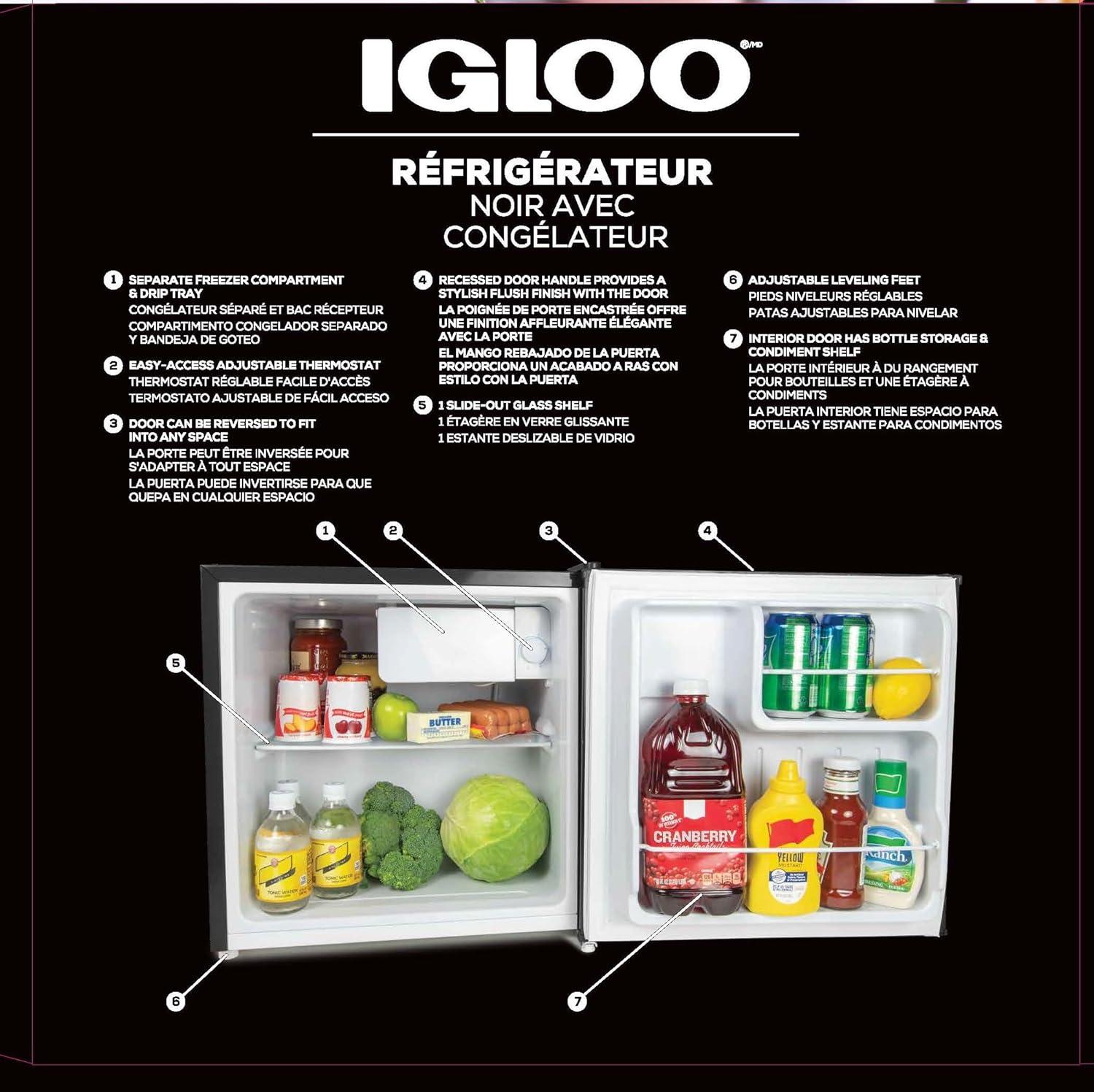 Igloo IRF16BK6A 1.6 Cu. Ft. Single Door Refrigerator with Freezer, Black