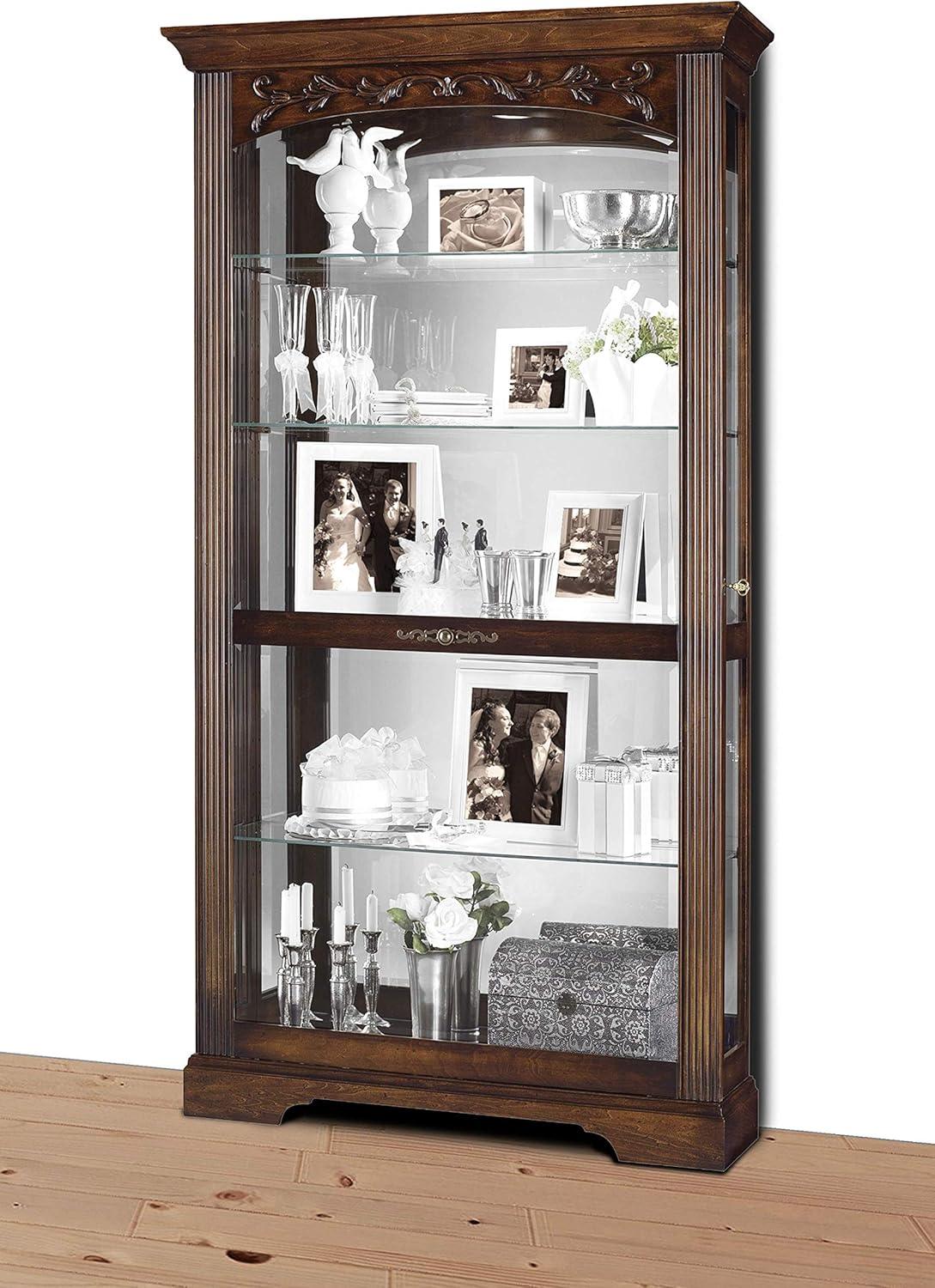 Hartland Traditional Brown Lighted Curio Cabinet with Adjustable Glass Shelves