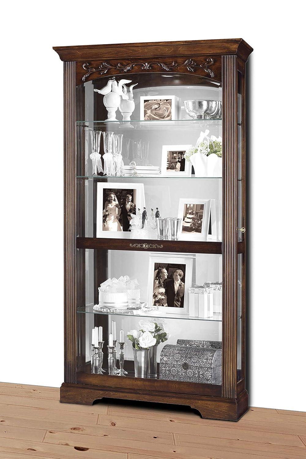 Hartland Traditional Brown Lighted Curio Cabinet with Adjustable Glass Shelves