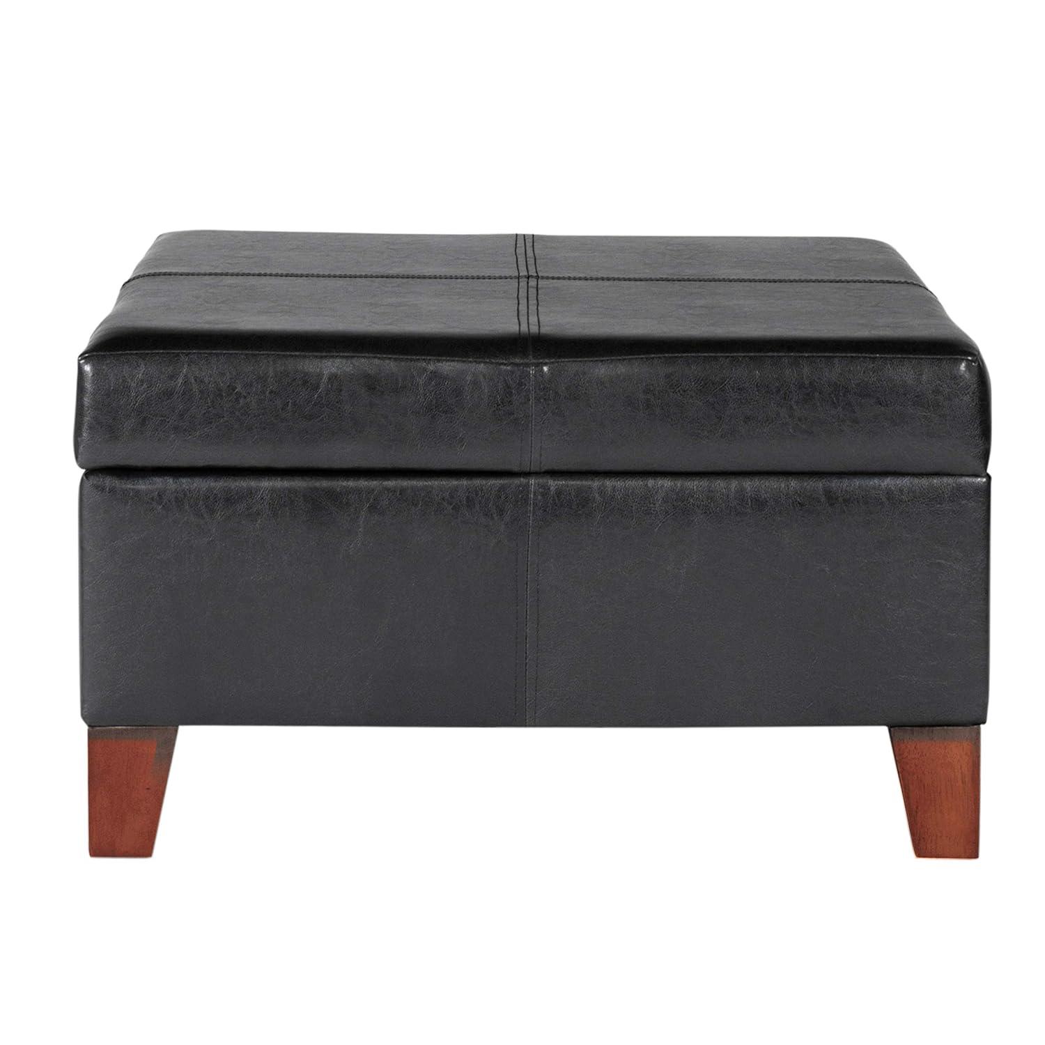 Homepop Home Decor |K2380-E169 | Luxury Large Faux Leather Square Storage Ottoman | Ottoman with Storage for Living Room & Bedroom, Black