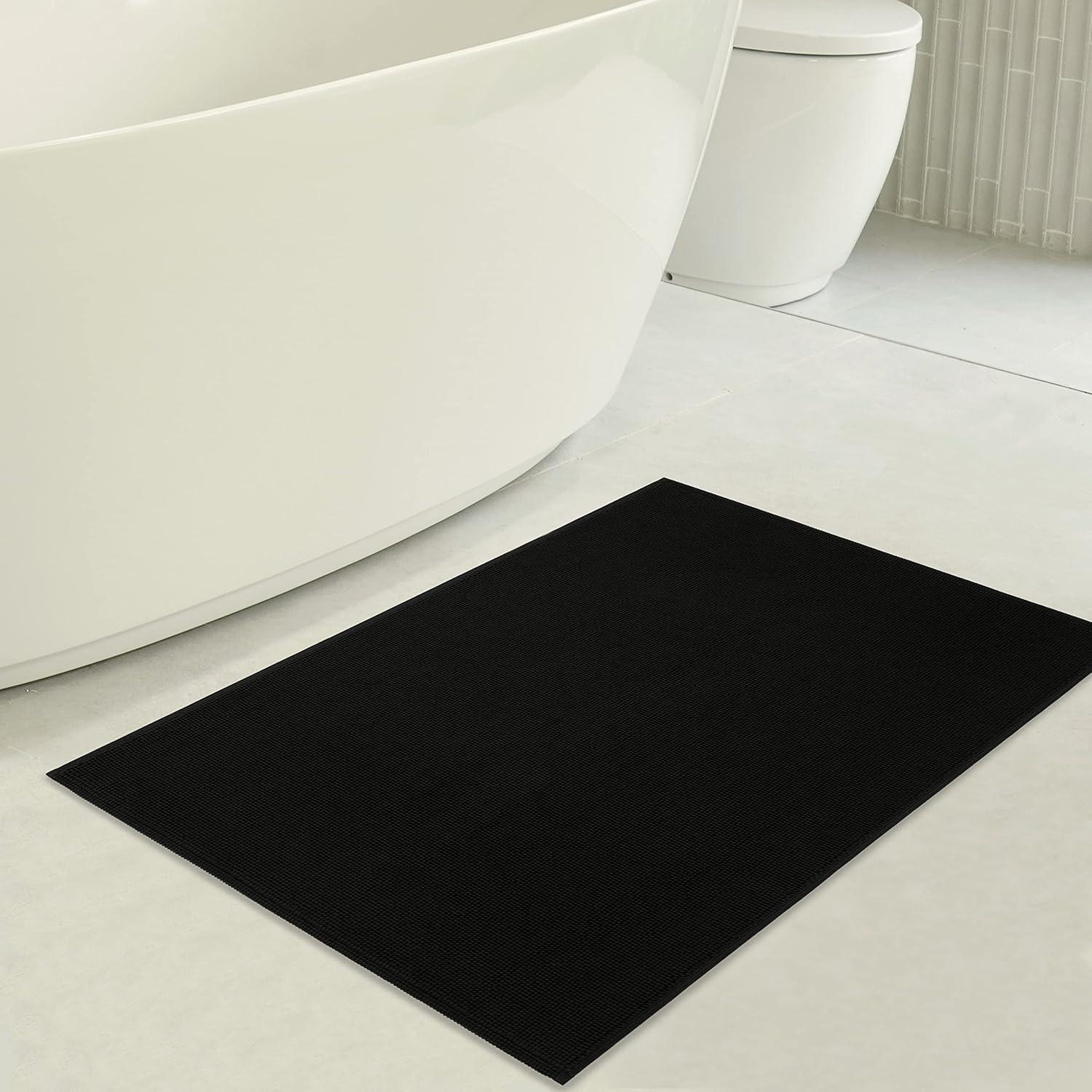 American Soft Linen 100% Cotton Bath Mat Rugs, 20x34 inches Slip Resistant Bottom Base Bath Mats for Bathroom, Black