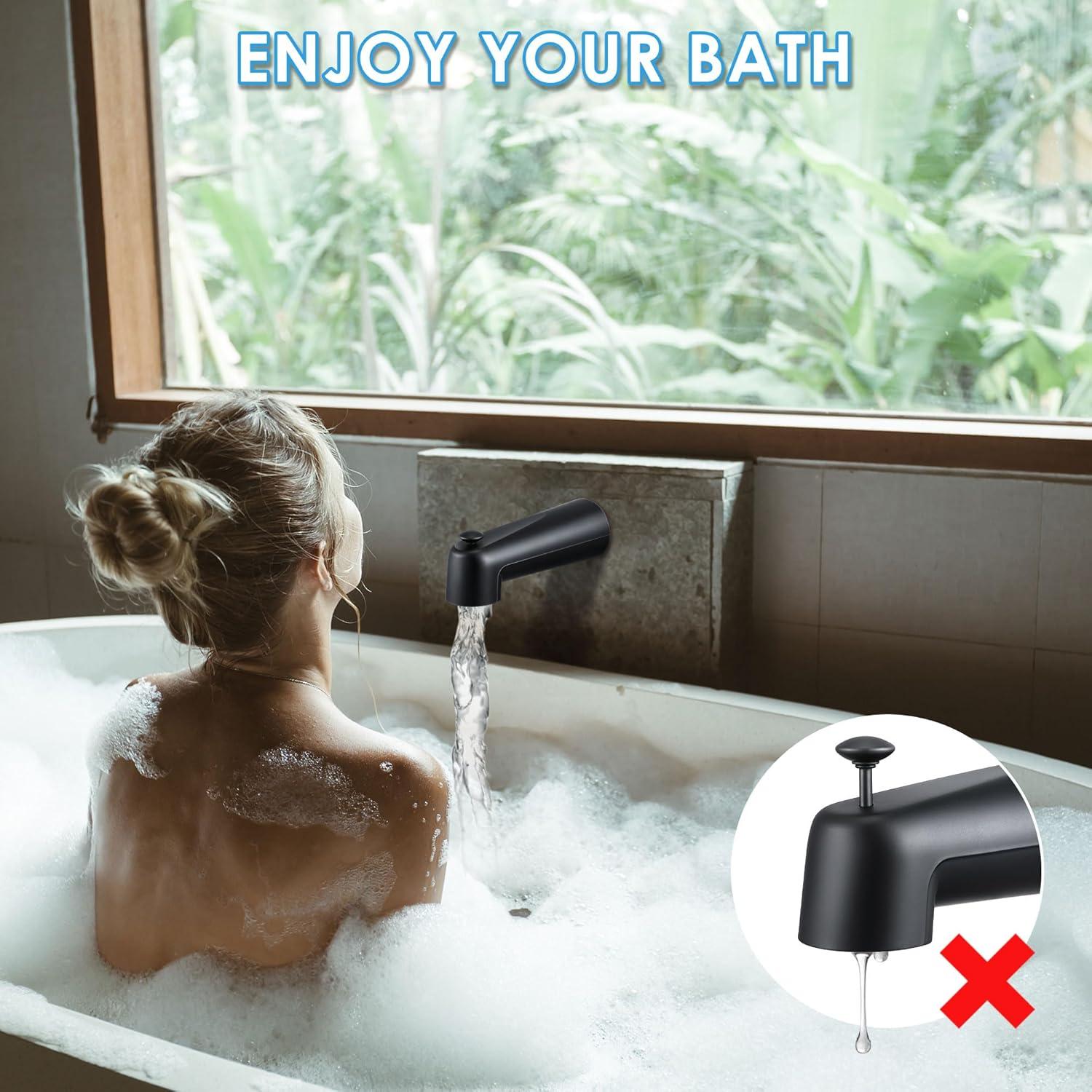 Enhon 7 Inch Slip on Tub Spout with Diverter, Compatible with Moen 3839/Moen 3853, Bathtub Diverter Spout Fits 1/2" Copper Water Tube(5/8" Diameter), 5/32" Hex Wrench(Matte Black,Classic)