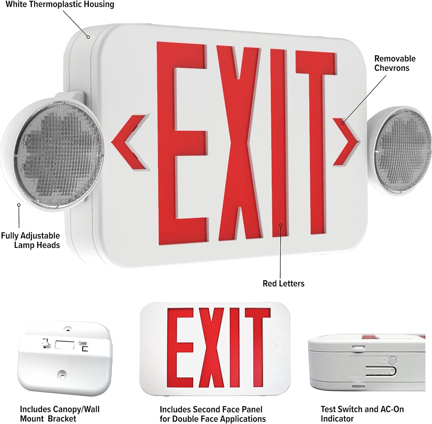 White Plastic LED Exit Sign with Emergency Lights