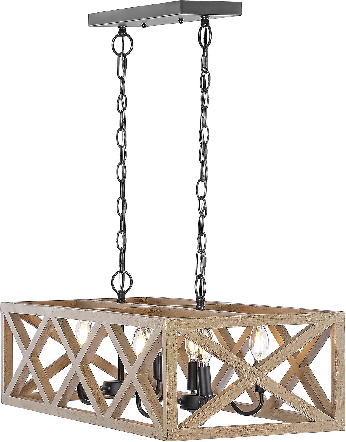 SAFAVIEH Quentin 8 Light X-Frame Modern Pendant, Black/Wood