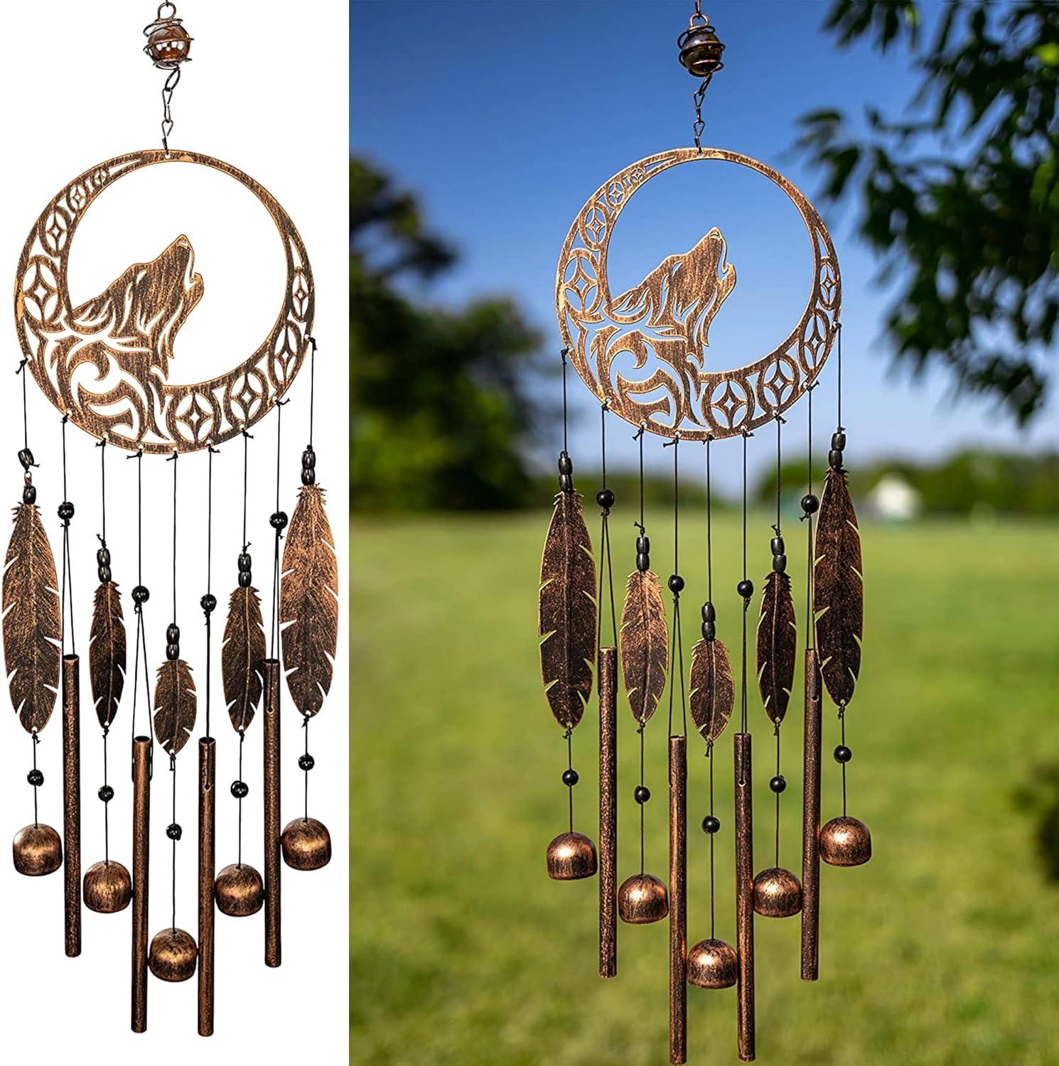 VP Home Wolf Dream Catchers Windchimes Iron Wind Decorations with Deep Tone, Brown