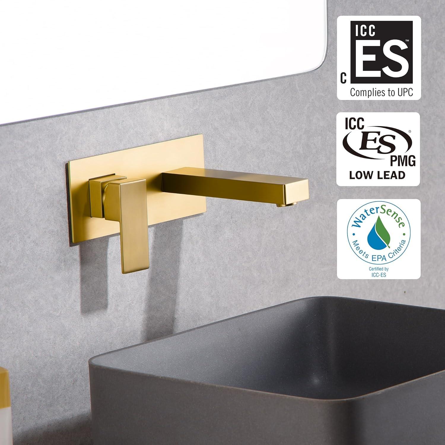 Products sumerain Wall Mount Bathroom Sink Faucet Brushed Gold and Rough in Valve Included, Left-Handed Single Handle