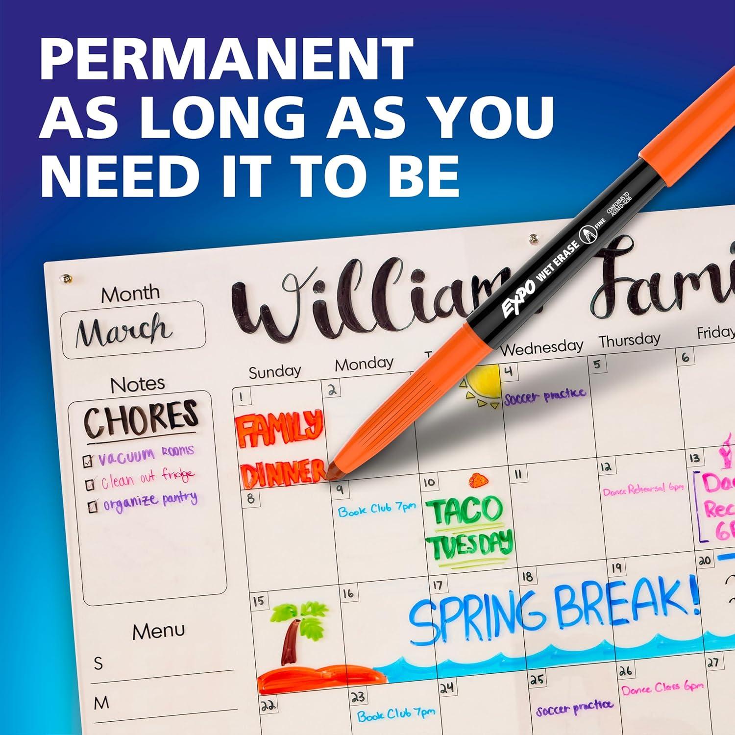 EXPO Wet Erase Markers, Semi-Permanent Markers, Black, Fine Tip, 12 Count