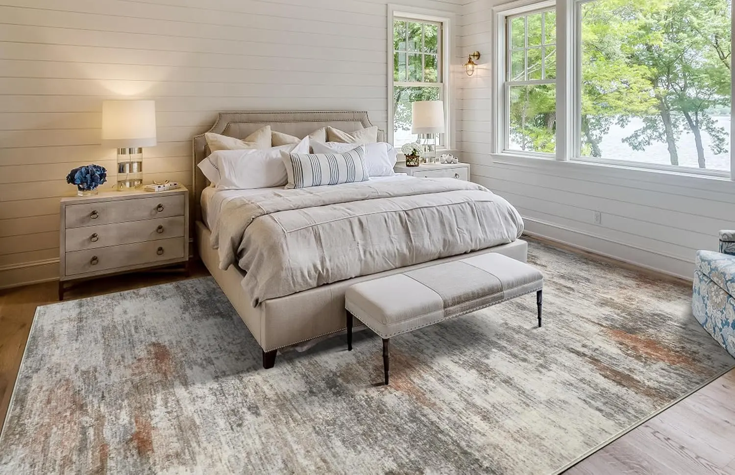 Area Rugs for Living Room: 8x10 Washable Neutral Modern Rug for Bedroom Large Soft Abstract Dining Room Rugs Indoor Floor Low Pile Carpet for Home Office Nursery - Rust Grey