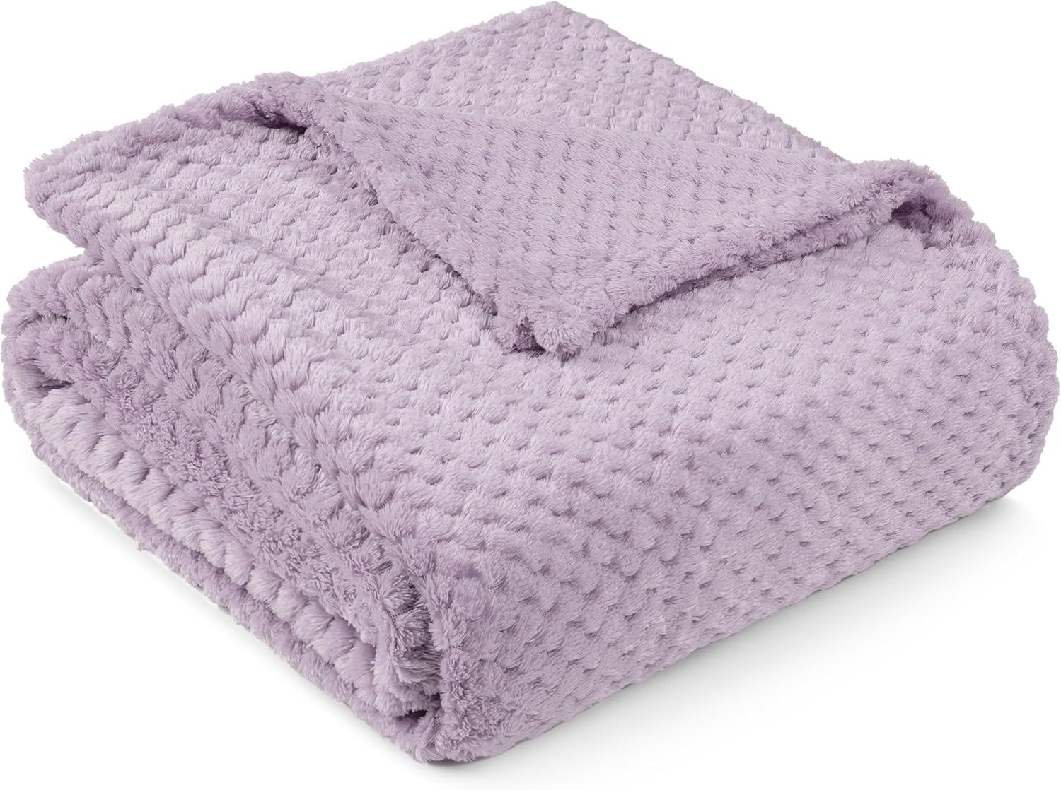 PAVILIA Soft Waffle Blanket Throw for Sofa Bed, Lightweight Plush Warm Blanket for Couch , Lavender Purple/Throw - 50x60