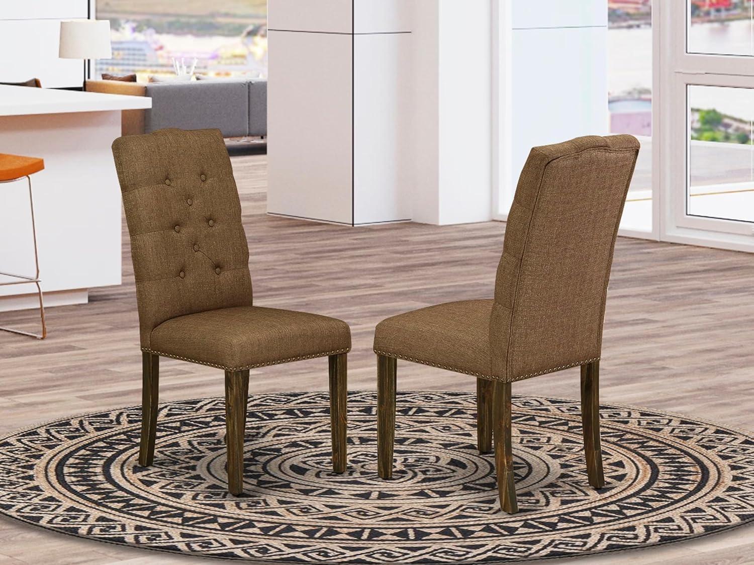 Elsa Parson Chair with Distressed Jacobean 418ed Leg & Brown Linen Fabric - Set of 2