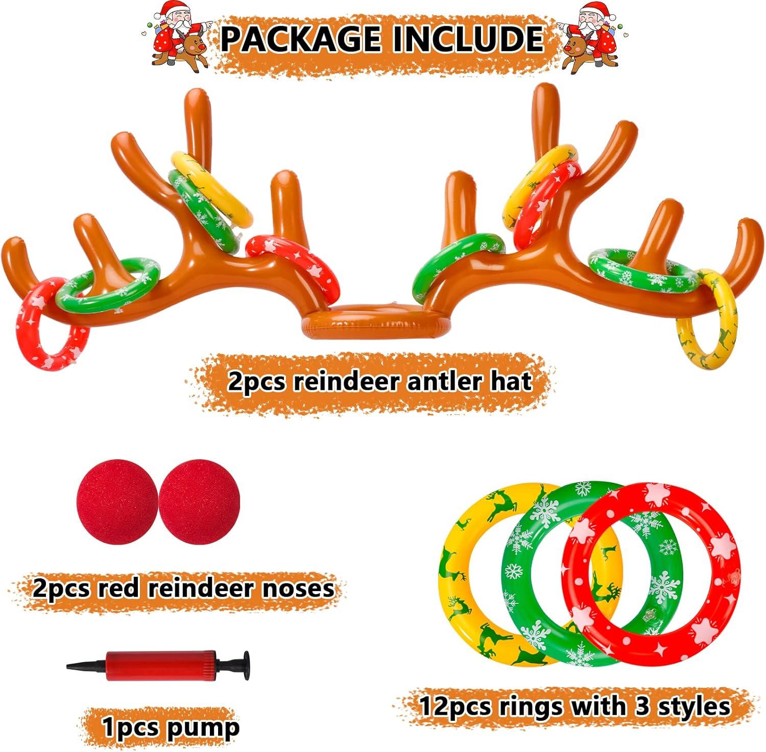 Max Fun Inflatable Reindeer Antler Ring Toss Christmas Games Indoor Outdoor Party Games Hat for Xmas Gifts Holiday Party Supplies Favors Games for Family