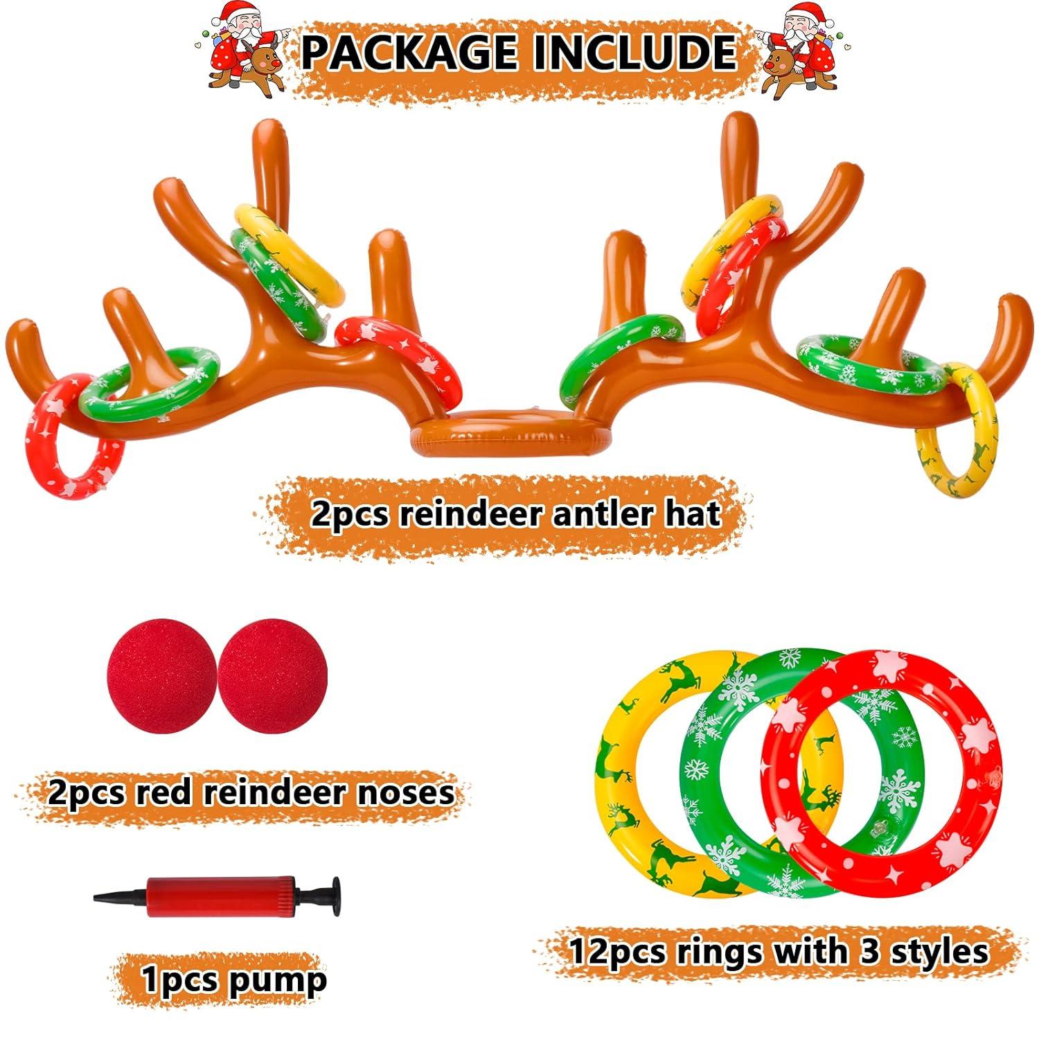Max Fun Inflatable Reindeer Antler Ring Toss Christmas Games Indoor Outdoor Party Games Hat for Xmas Gifts Holiday Party Supplies Favors Games for Family
