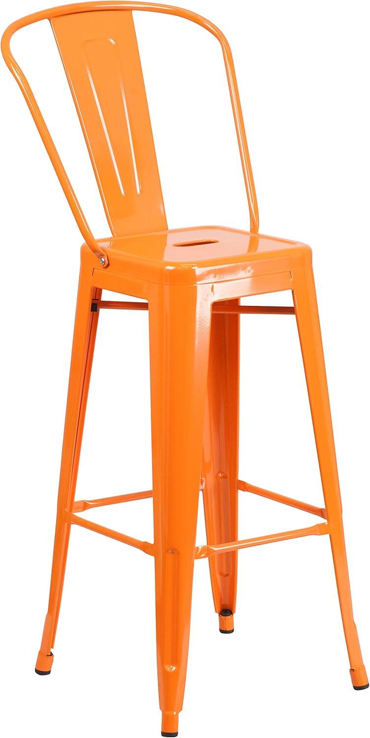 Flash Furniture Commercial Grade 30" High Orange Metal Indoor-Outdoor Barstool with Removable Back