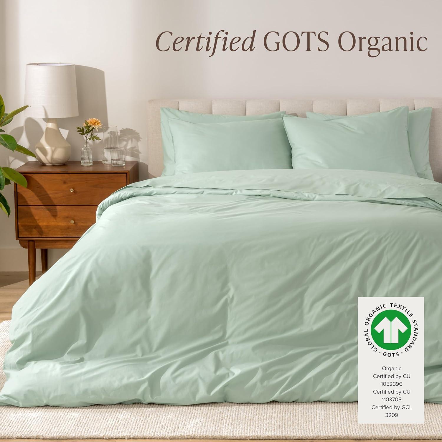 100% Organic Cotton Percale Full/Queen Duvet Cover and Sham Set Willow by Bare Home