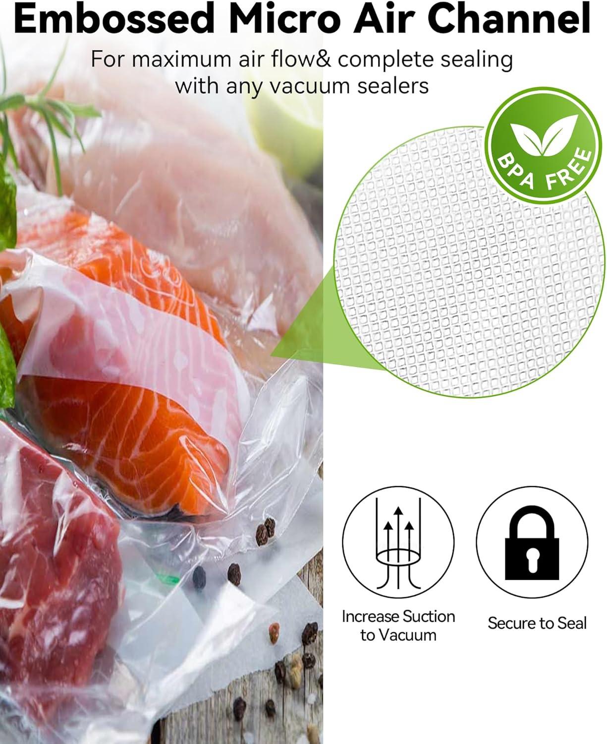 BEACHWATER POOL & SPA, LLC 300-Count Food Vacuum Sealer Bags, Thick BPA Free Sous Vide Bags Compatible With All Vac Machines, Food Saver, Seal A Meal, Commercial Grade Quart Precut Meal Prep Storage Bags