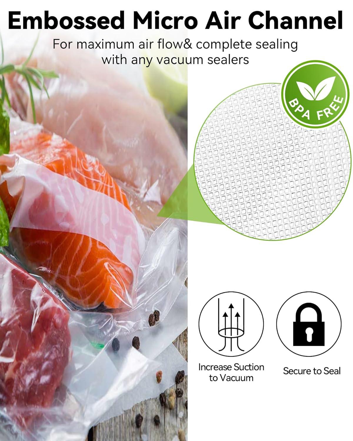 BEACHWATER POOL & SPA, LLC 300-Count Food Vacuum Sealer Bags, Thick BPA Free Sous Vide Bags Compatible With All Vac Machines, Food Saver, Seal A Meal, Commercial Grade Quart Precut Meal Prep Storage Bags
