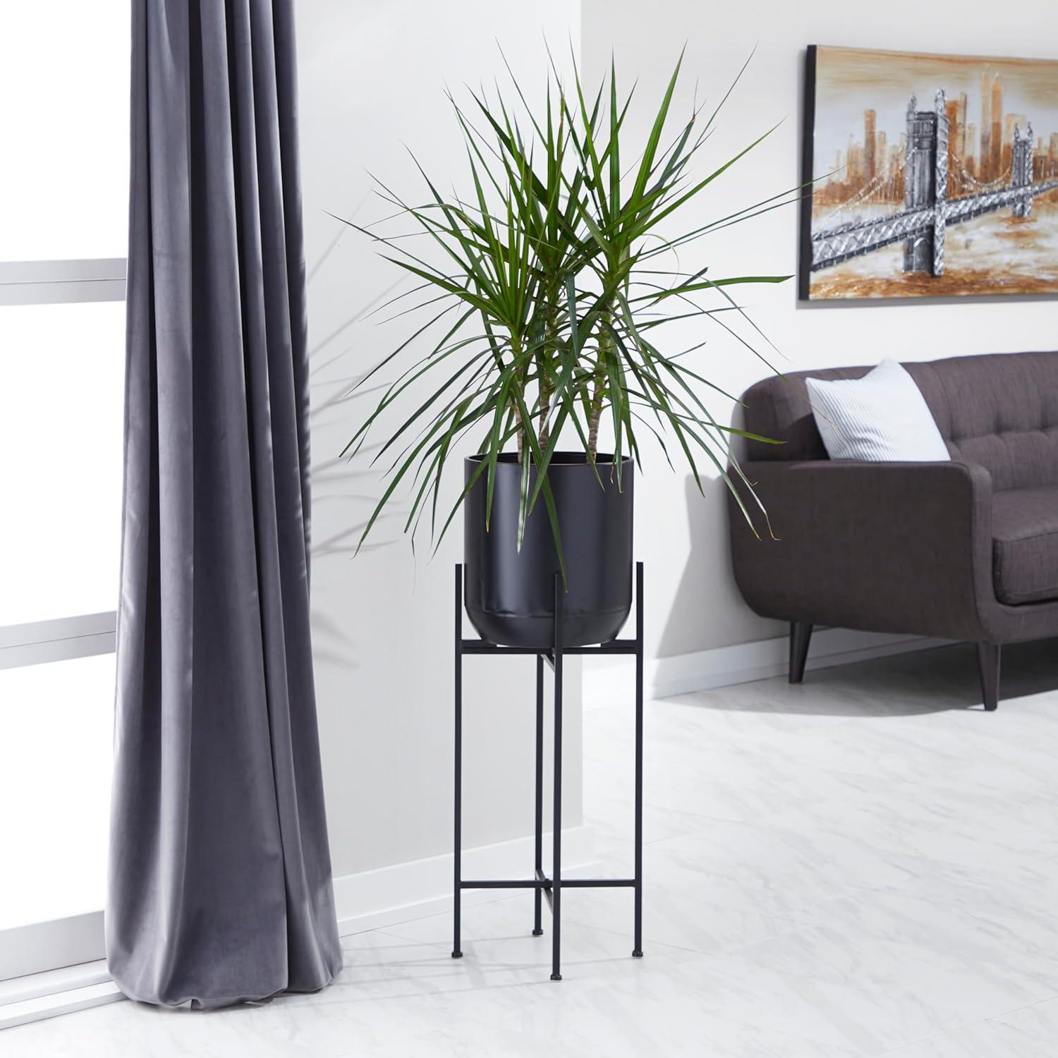 Modern Indoor/Outdoor Tall Black Metal Planter with Stand