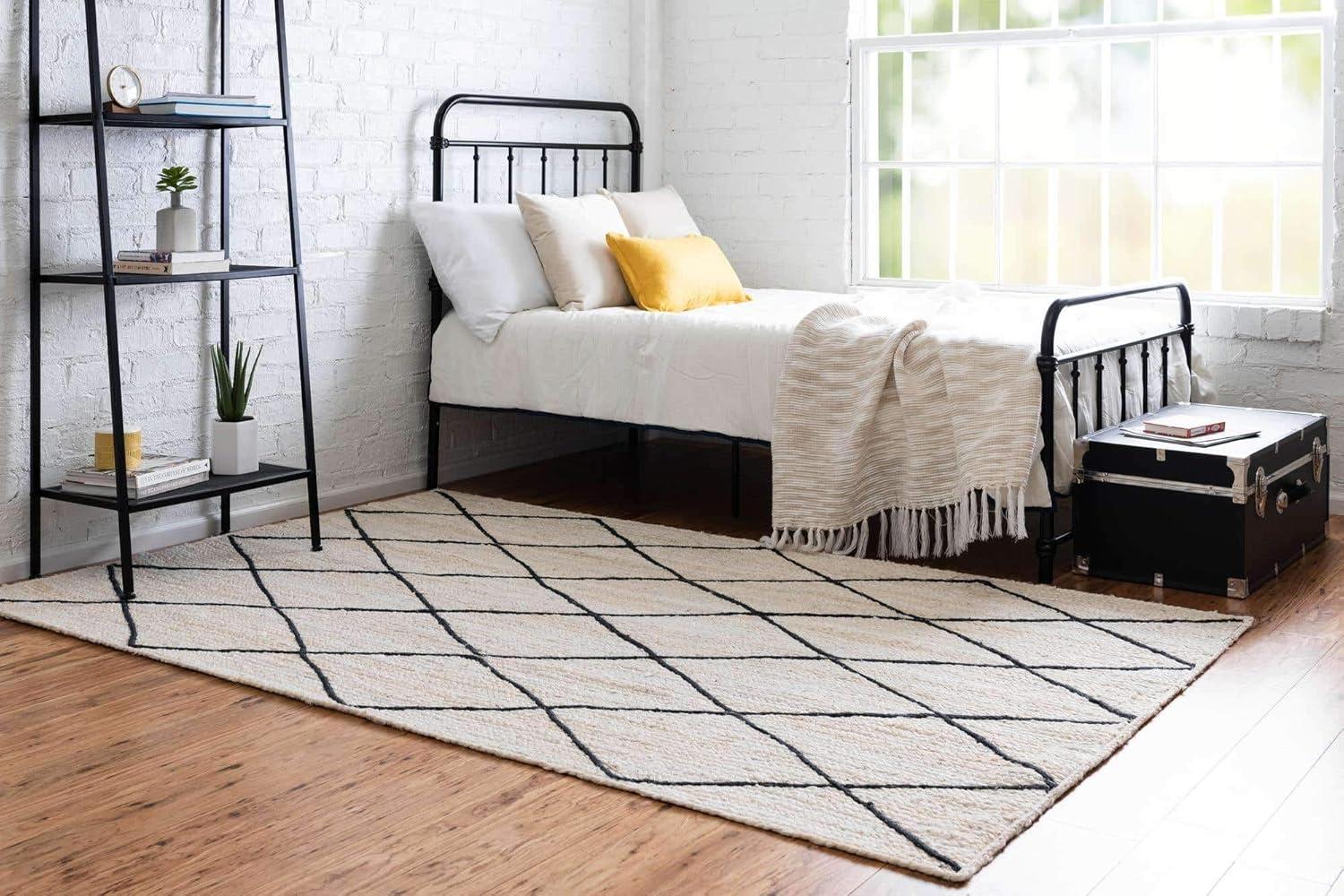 Unique Loom Braided Jute Collection Area Rug - Trellis (9'x 12' 2" Rectangle, Ivory and Black/ Black)