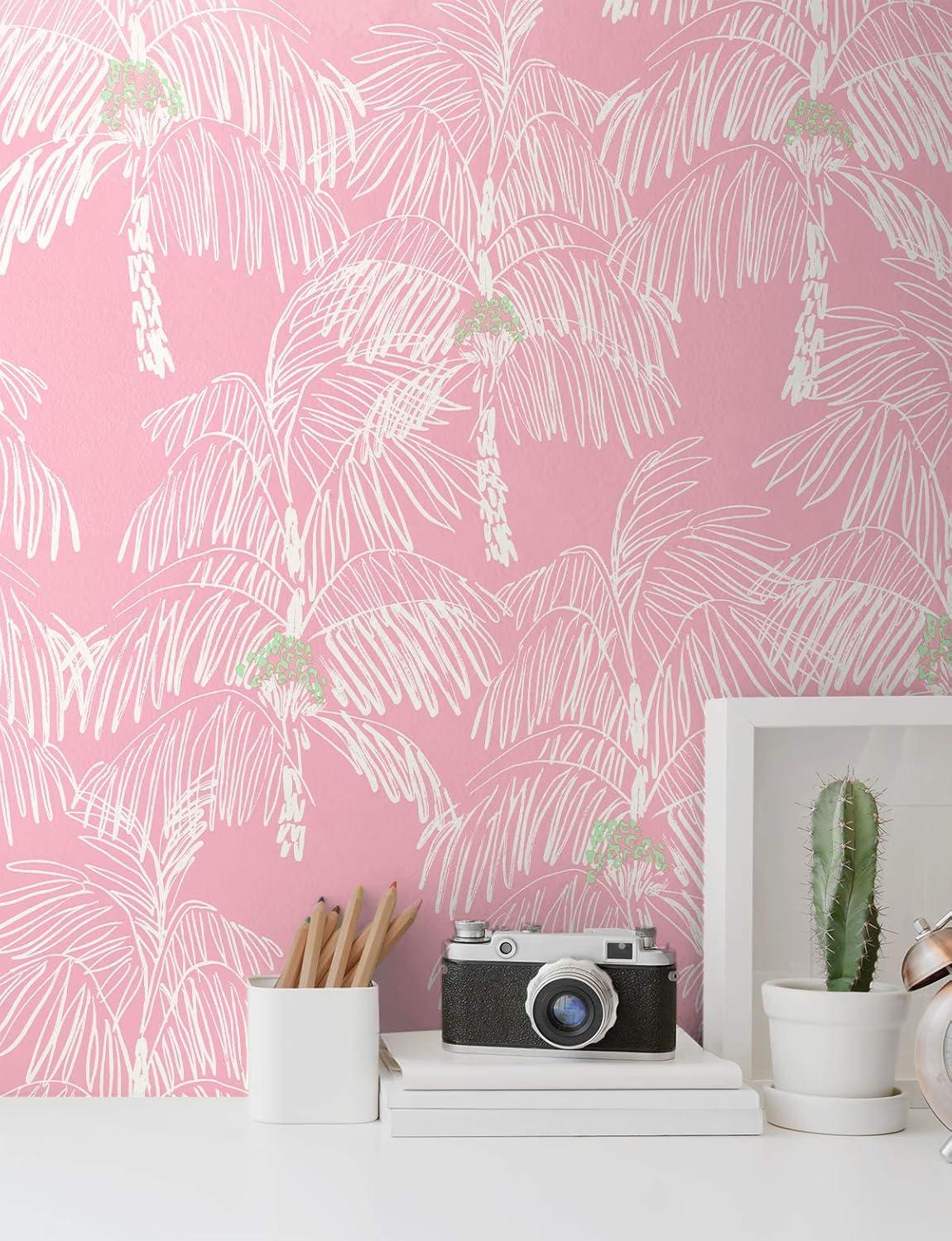 NextWall  Palm Beach Peel and Stick Wallpaper Flamingo