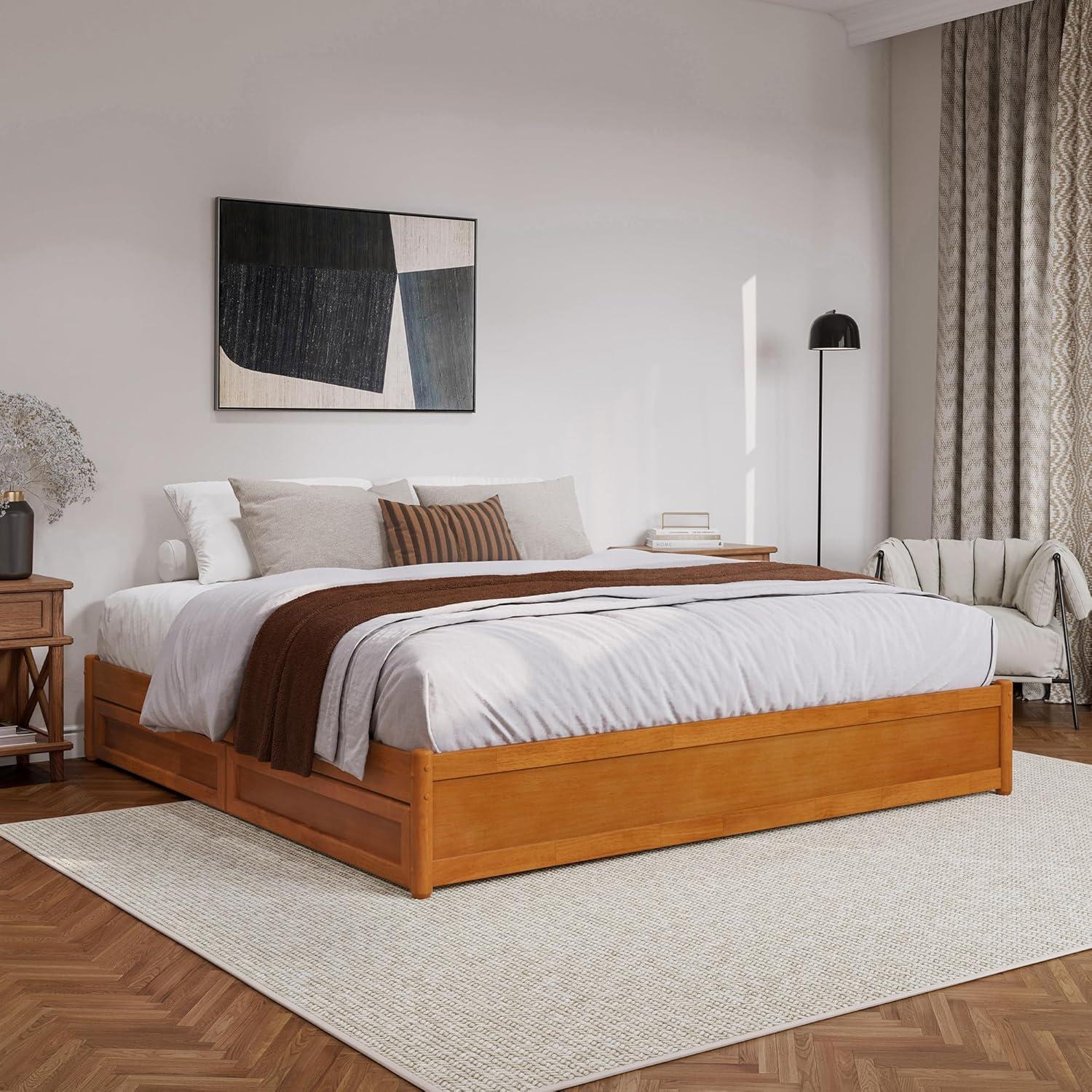 Barcelona Light Toffee King Wood Frame Platform Bed with Storage Drawers