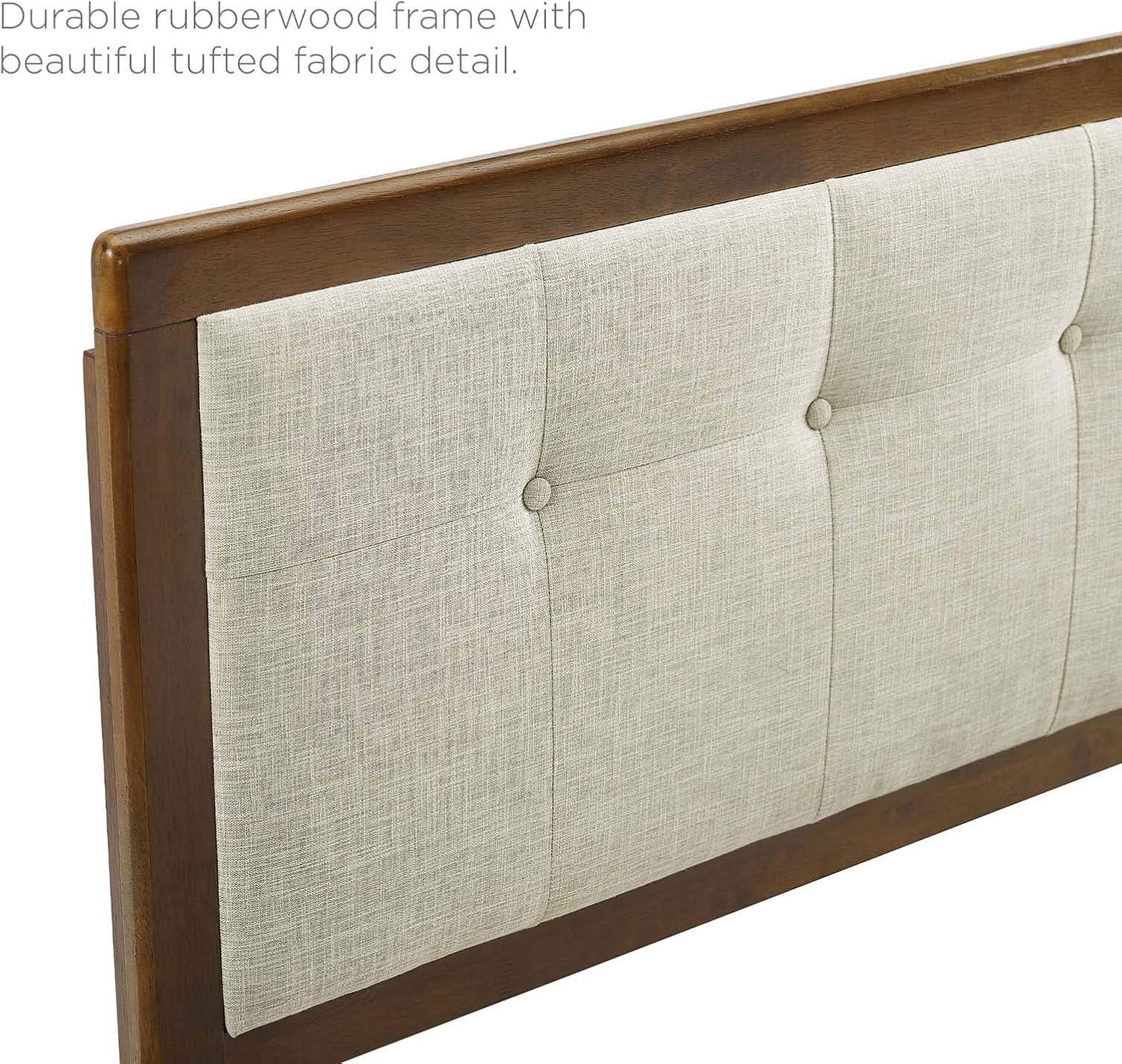 Walnut Beige Tufted Upholstered Queen Wood Headboard